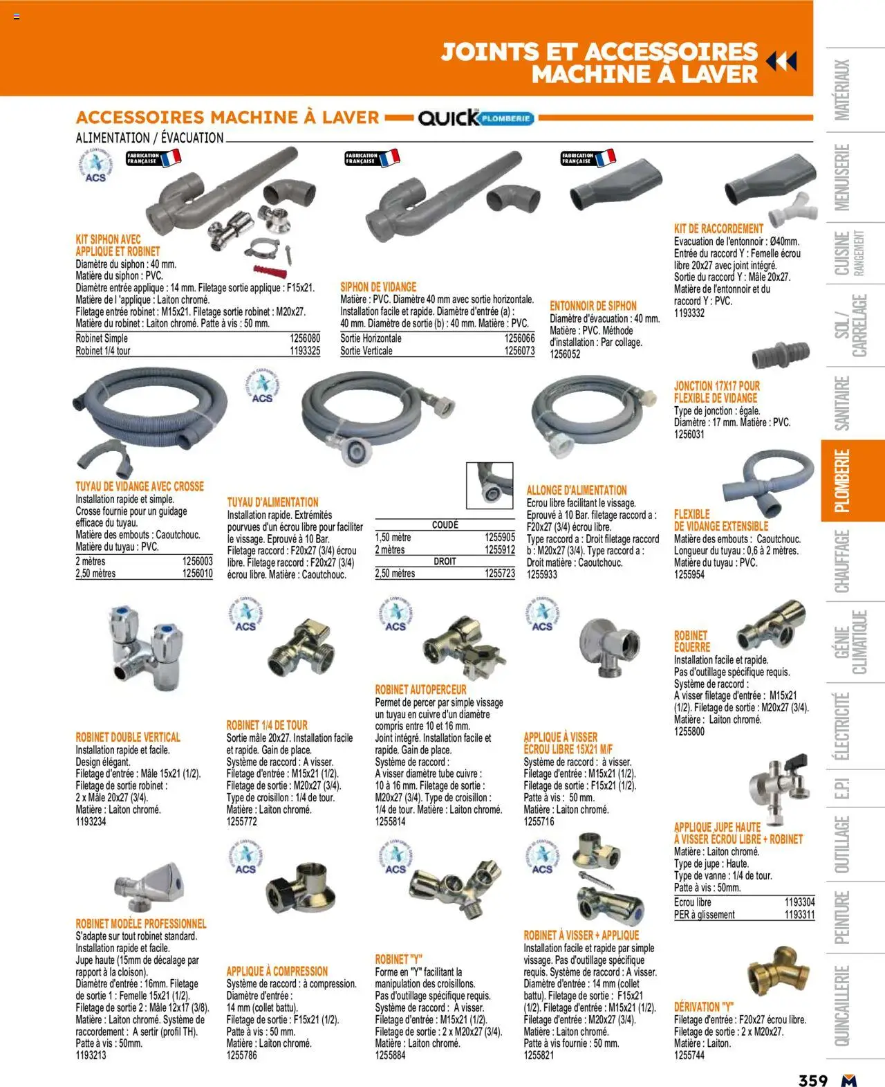  | Page: 359 | Produits: Machine à laver, Robinet, Mètre, Jupe