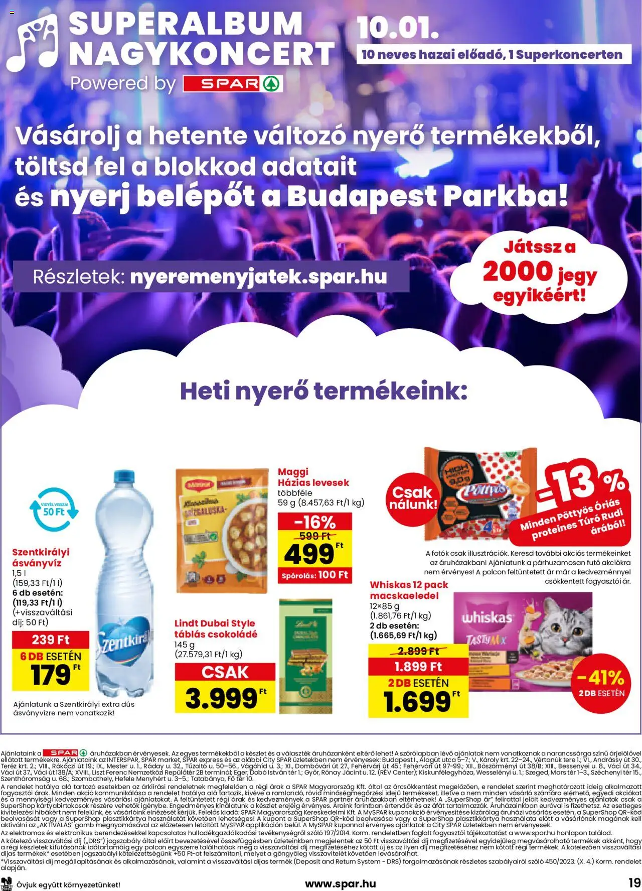 Spar akciós ujság - amely érvényes a következő dátumtól: 18.09.2025 | Oldal: 19 | Termékek: Macskaeledel, Túró rudi, Maggi, Ásványvíz