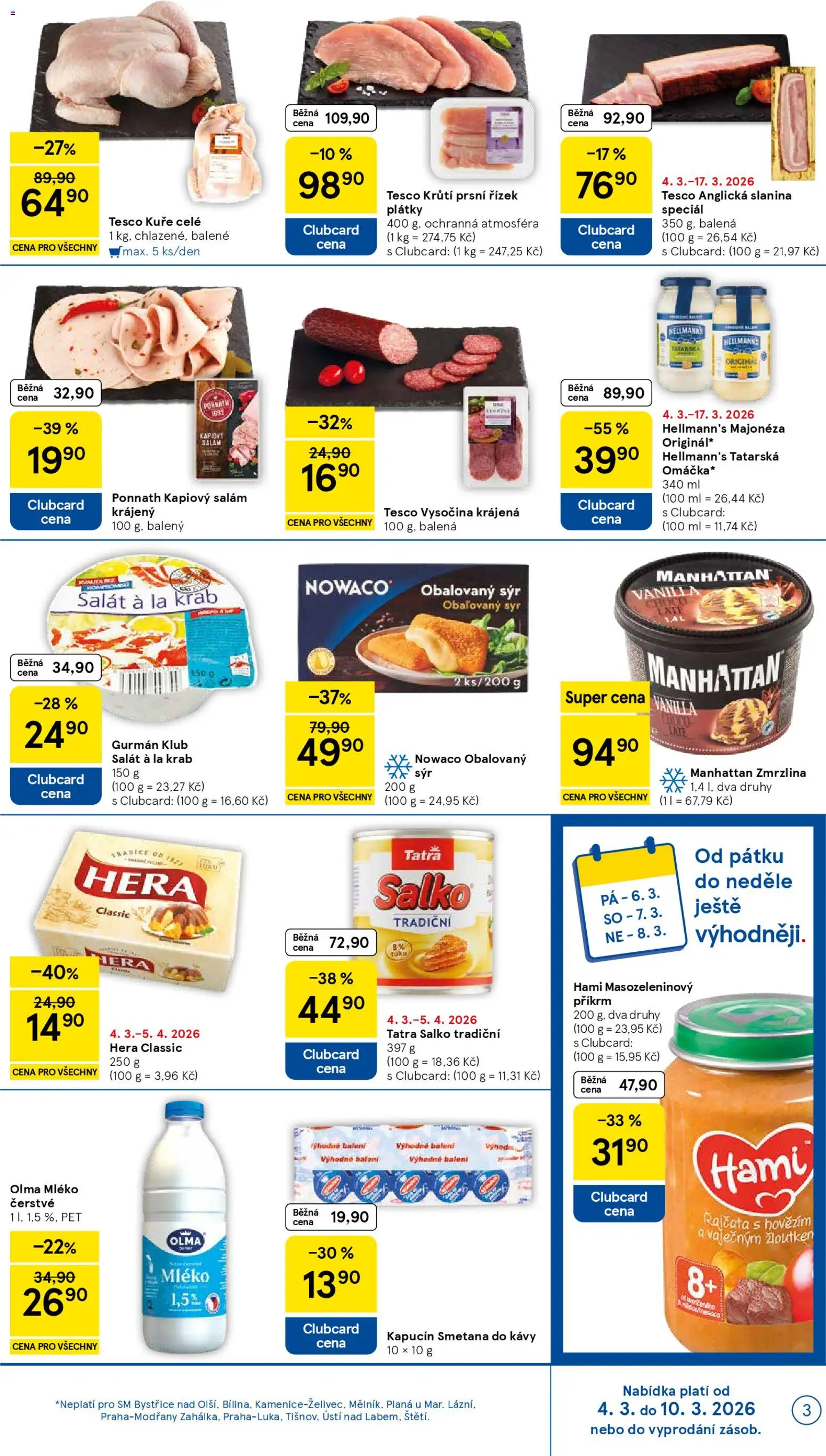 Tesco leták - Supermarket od 04.03.2026 | Strana: 3 | Produkty: Sýr, Salko, Vysočina, Slanina