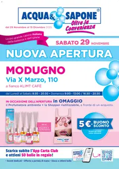 Anteprima del volantino Acqua e Sapone Nuova Apertura - Modugno catalogo valido a partire dal 29.11.2025