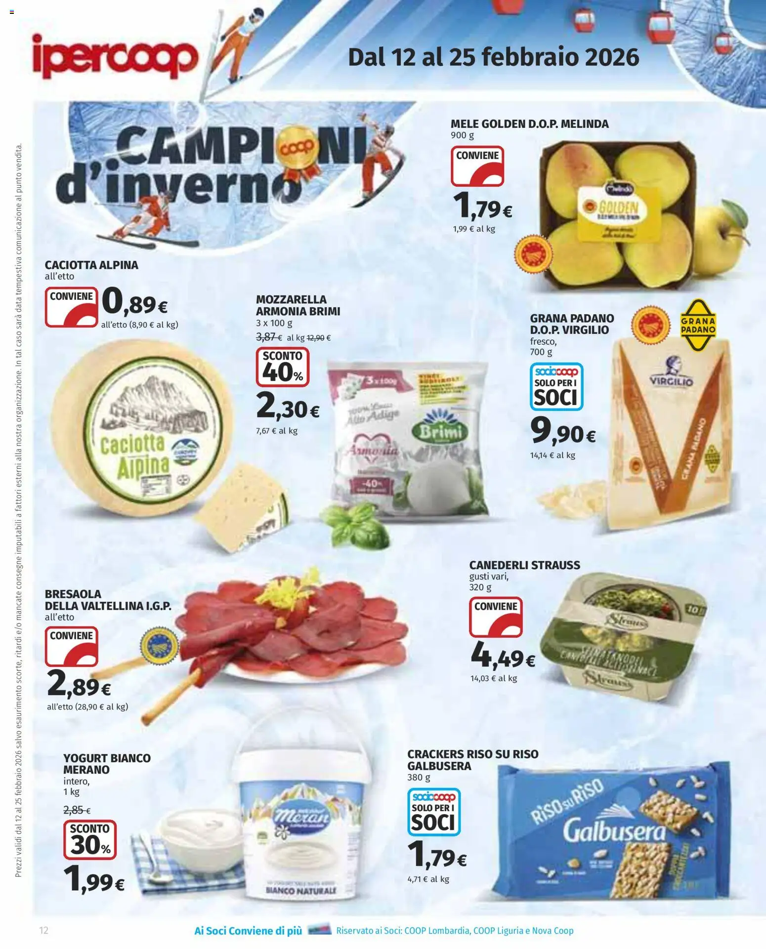 Volantino Ipercoop del 12.02.2026 | Pagina: 12 | Prodotti: Yogurt, Mozzarella, Crackers, Data