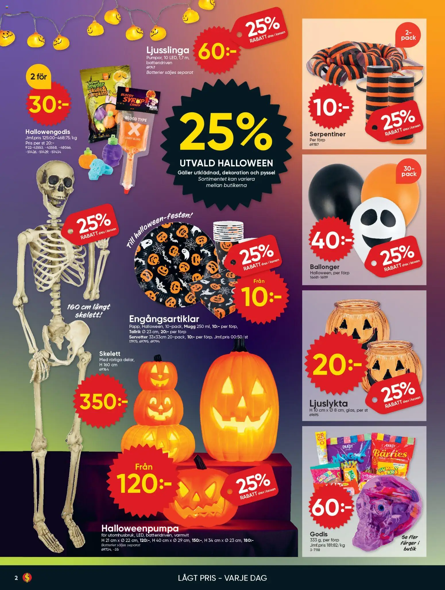 Dollar Store reklamblad aktuell från 27.10.2025 | Sida: 2 | Produkter: Batterier, Godis, Servetter, Ljusslinga