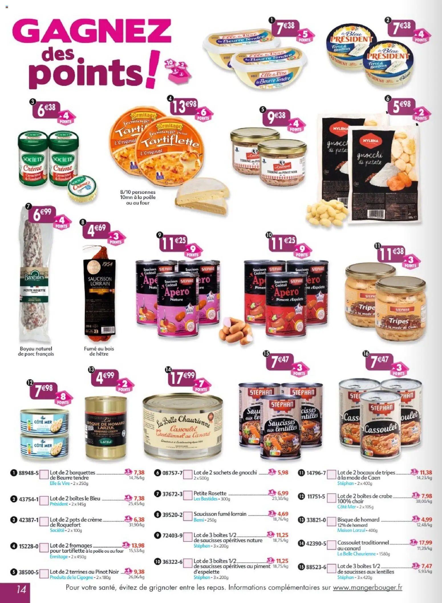 {H1} | Page: 14 | Produits: Saucisson, Beurre, Fromage, Porc