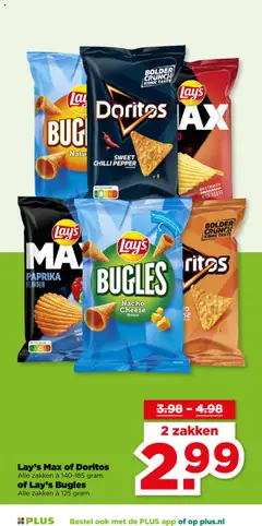 Lay's Max of Doritos, Alle zakken à 140-185 gram - Voorbeeld van een folder van Plus, geldig van 15.10.2025 | Pagina: 32 | Producten: Kész piskótalap, Doritos