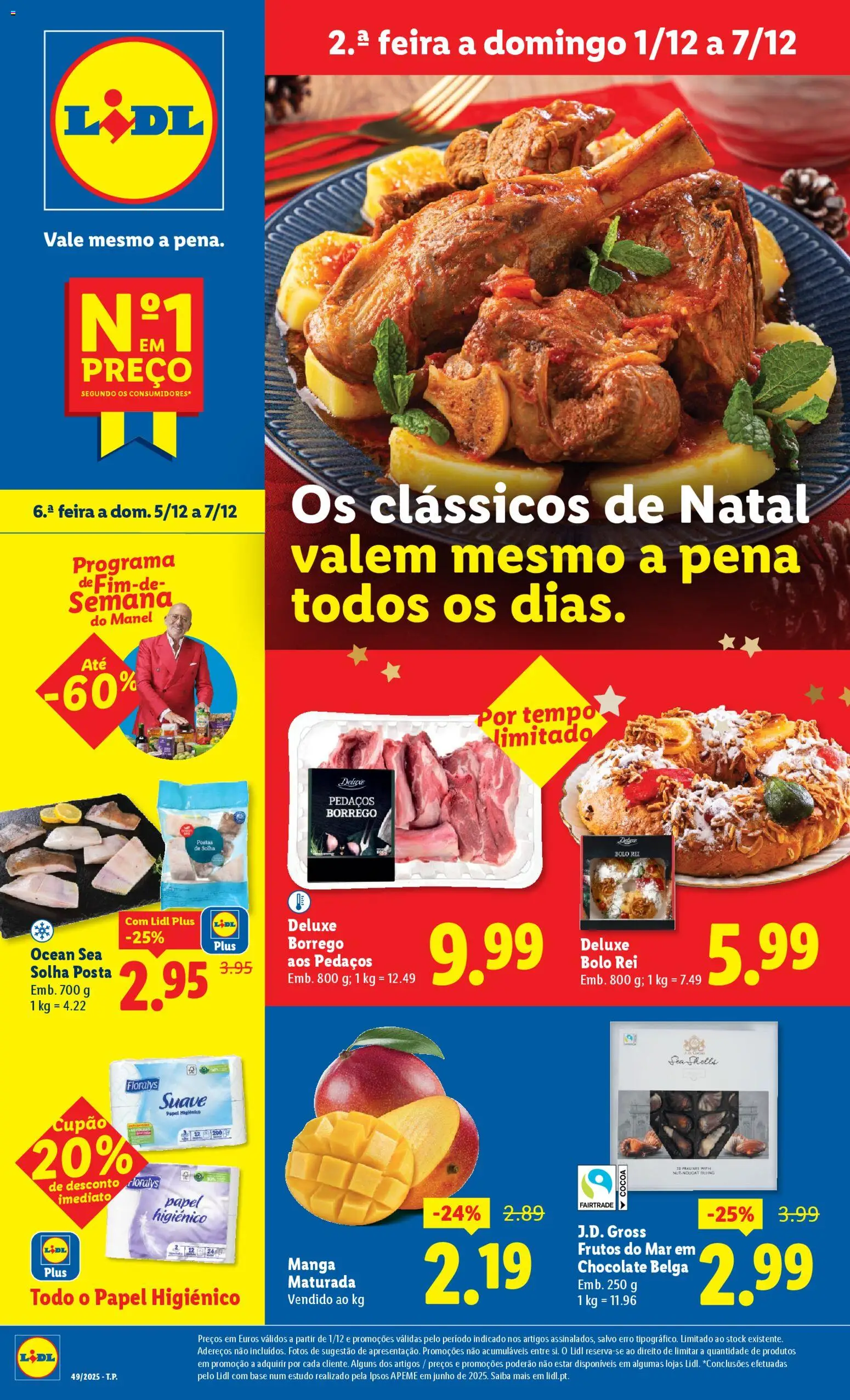 Lidl folheto │ válido de 01.12.2025 | Página: 1 | Produtos: Papel higiénico, Bolo, Base, Chocolate