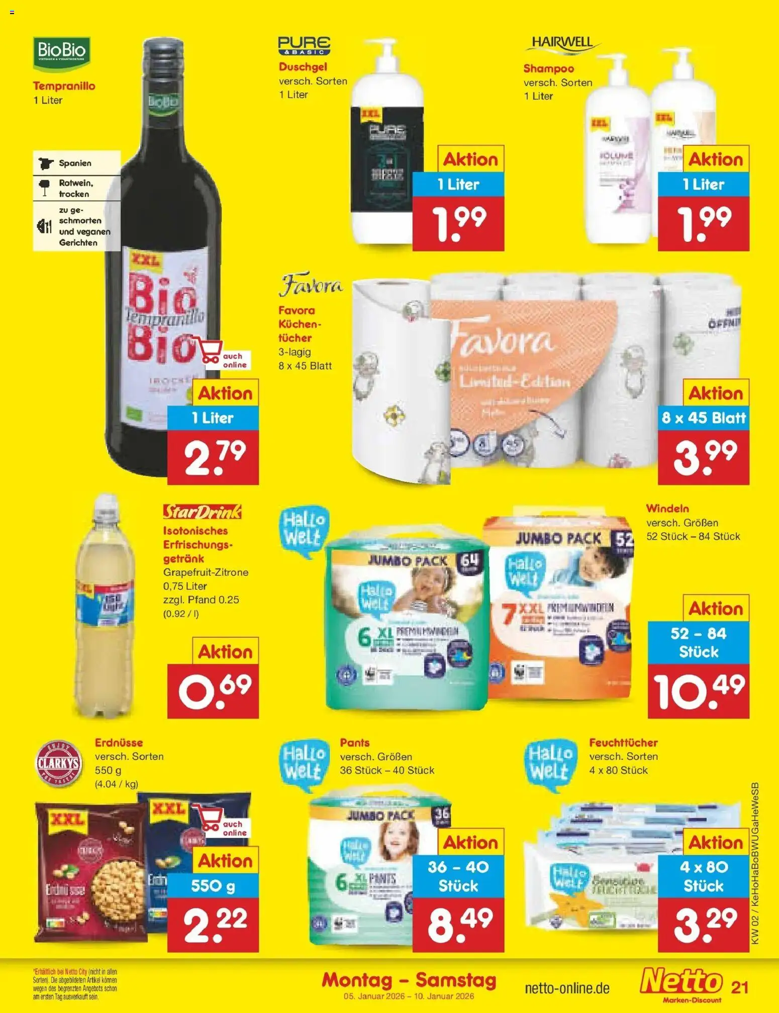 Netto Marken-Discount - Netto: Wochenangebote – gültig ab 05.01.2026 | Seite: 21 | Produkte: Erdnüsse, Shampoo, Duschgel, Kuchen
