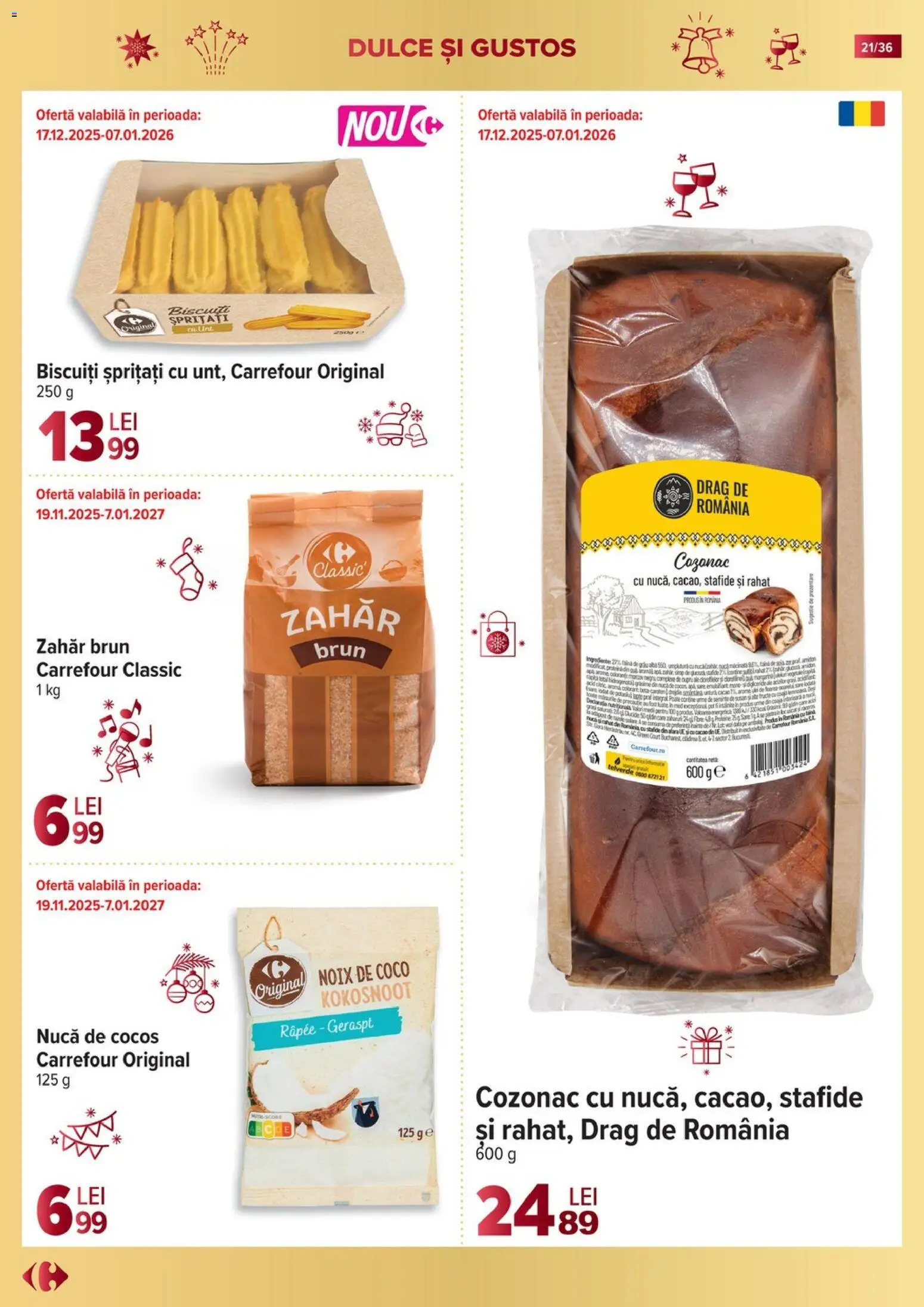 Noul catalog Carrefour – valabil de la 19.11.2025 | Pagină: 21 | Produse: Unt, Cacao, Biscuiți, Zahăr