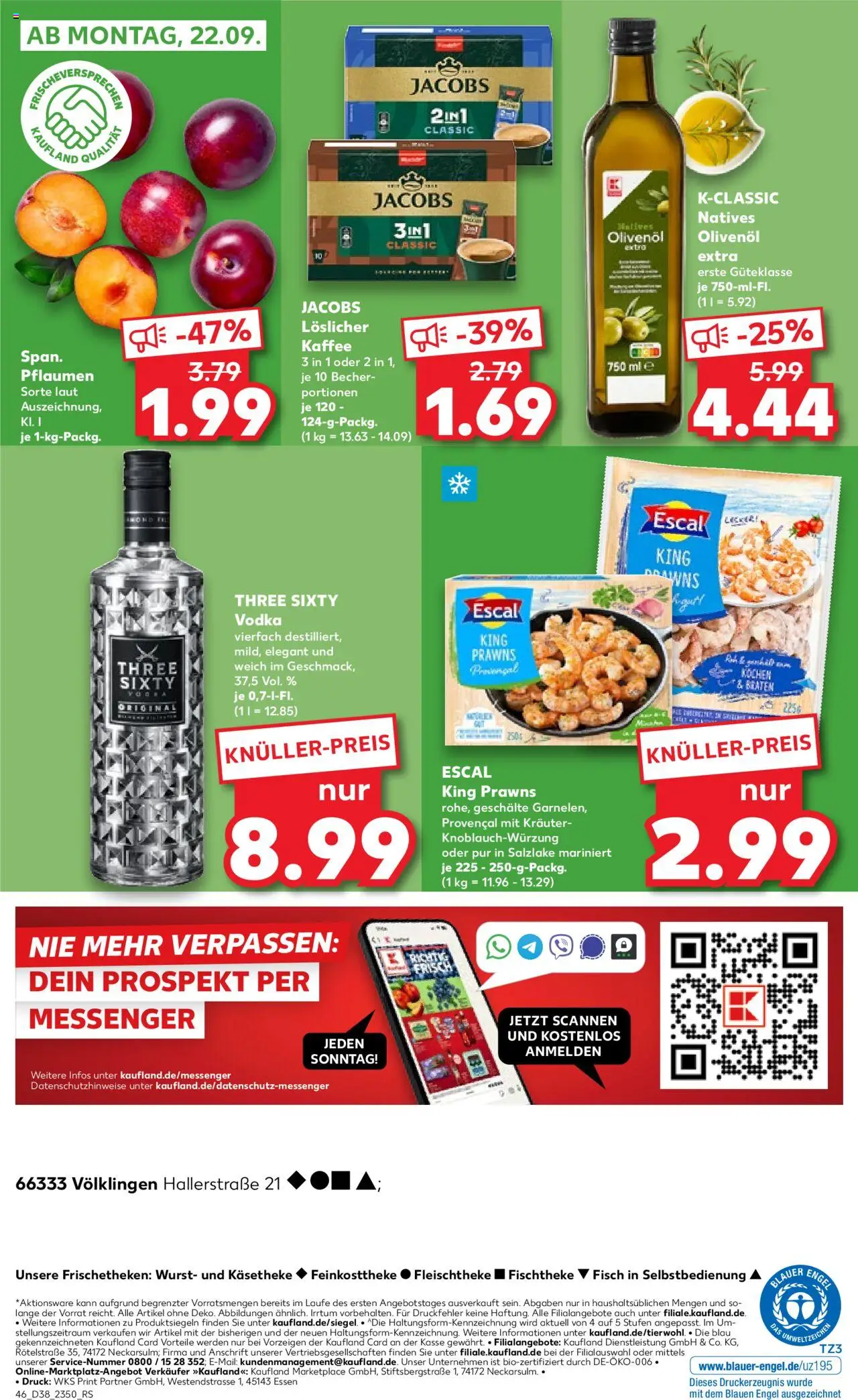 Kaufland prospekt Völklingen	 – gültig ab 18.09.2025 | Seite: 46 | Produkte: Pflaumen, Olivenol, Wurst, Vodka