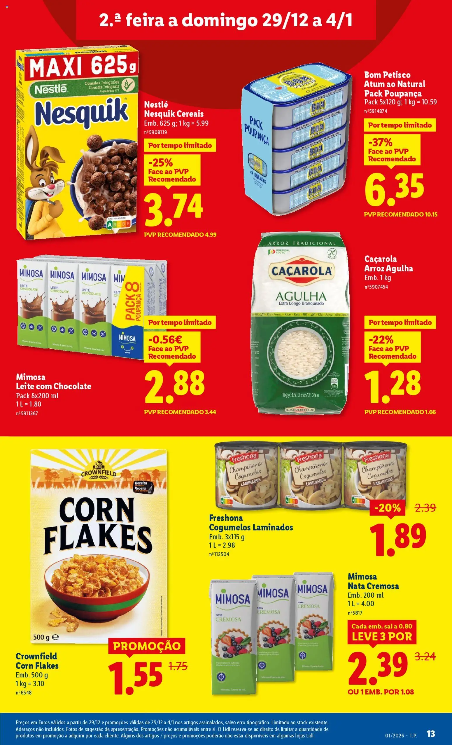 Lidl folheto │ válido de 29.12.2025 | Página: 13 | Produtos: Atum, Leite, Chocolate, Nata