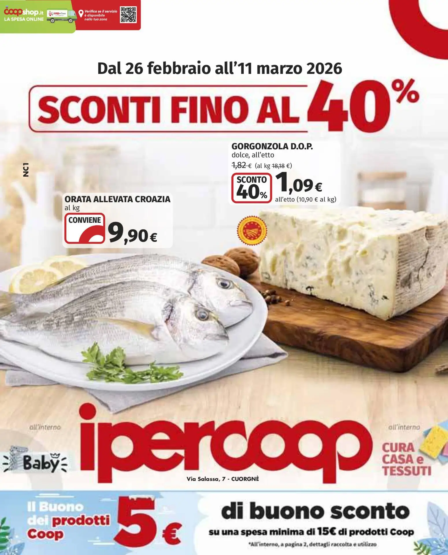 Volantino Ipercoop del 26.02.2026 | Pagina: 1 | Prodotti: Orata, Gorgonzola
