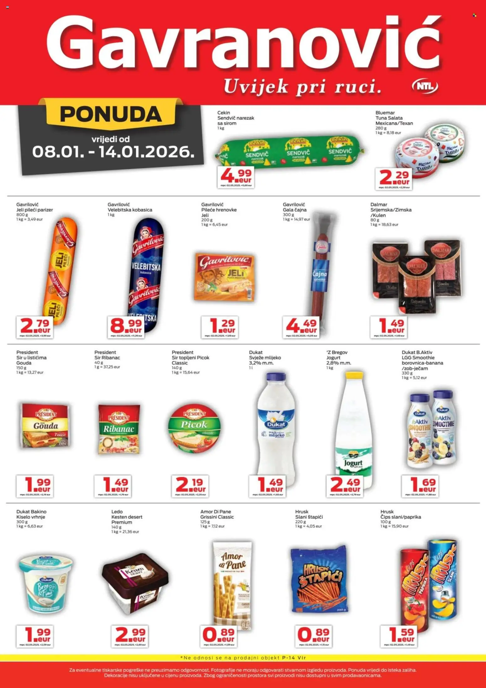 Gavranović katalog | vrijedi od 08.01.2026 | Stranica: 2 | Proizvodi: Toast, Salata, Štapići, Gouda