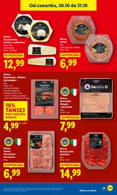 Pogląd oferty "Deluxe Ser pleśniowy lub brie z nadzieniem, 180 g, 195 g różne rodzaje" - ważna od 30.10.2025 | Strona: 41 | Produkty: Kiełbasa, Kiełbasa dojrzewająca, Pesto, Ser