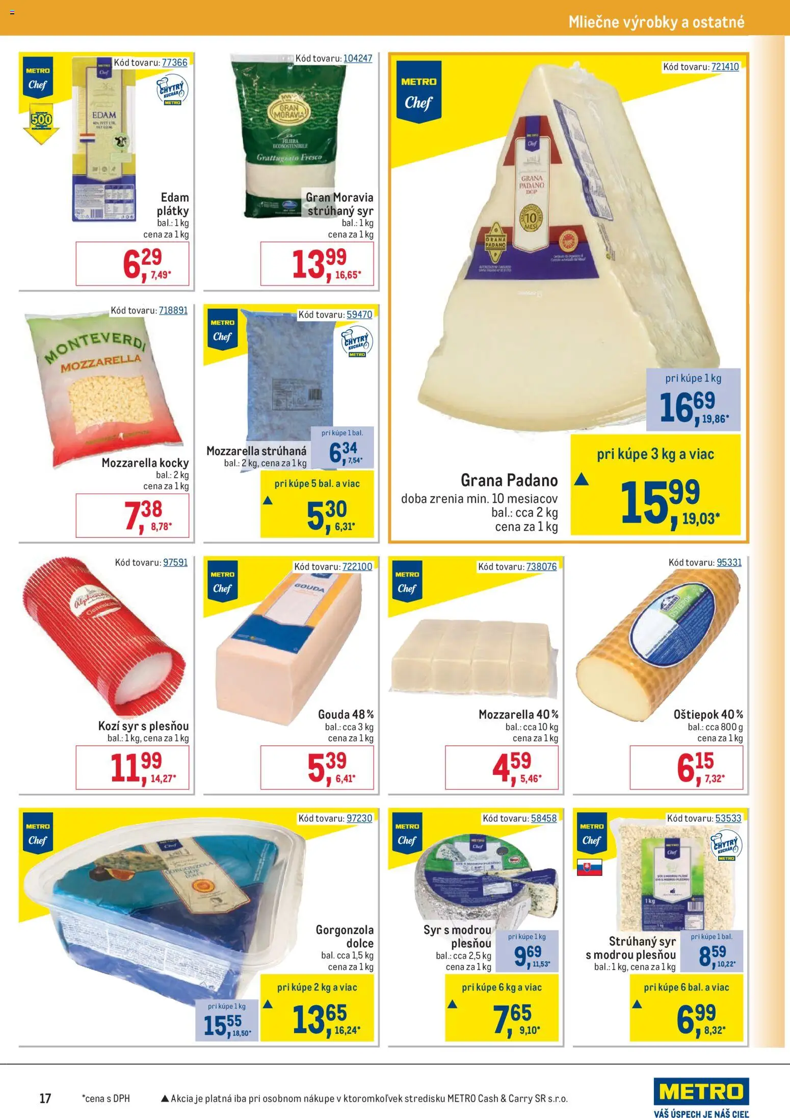 Nové Metro akcie – leták je platný od 19.11.2025 | Strana: 17 | Produkty: Syr, Gouda, Mozzarella