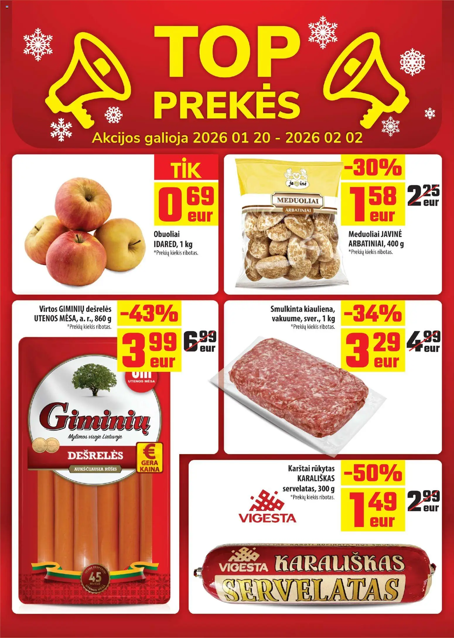 ČIA MARKET akcijos nuo 20.01.2026 | Puslapis: 2 | Prekių: Dešrelės, Obuoliai