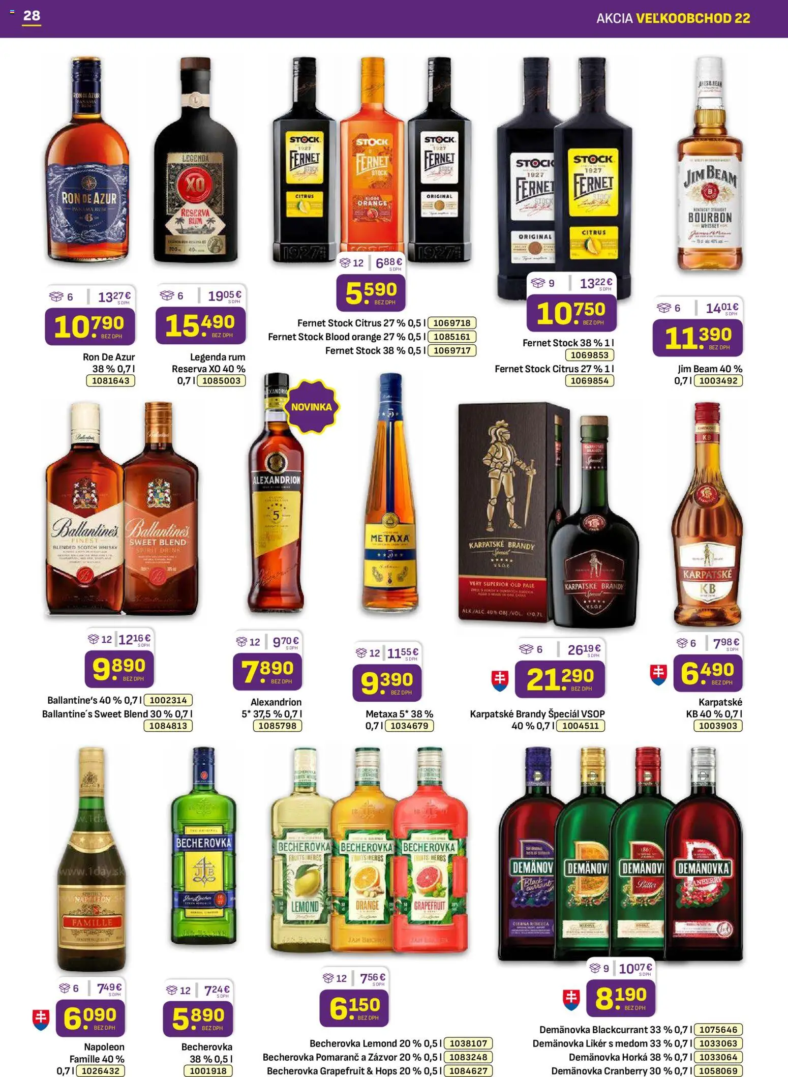 Nové Libex akcie – leták je platný od 03.11.2025 | Strana: 28 | Produkty: Becherovka, Jim Beam, Karpatské brandy, Rum