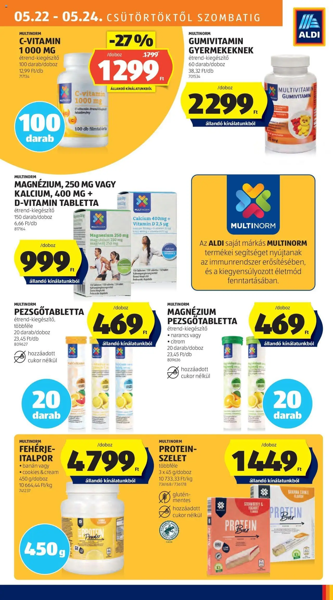 Aldi akciós ujság - amely érvényes a következő dátumtól: 29.05.2025 | Oldal: 27 | Termékek: Protein, Multivitamin, Cukor, Citrom