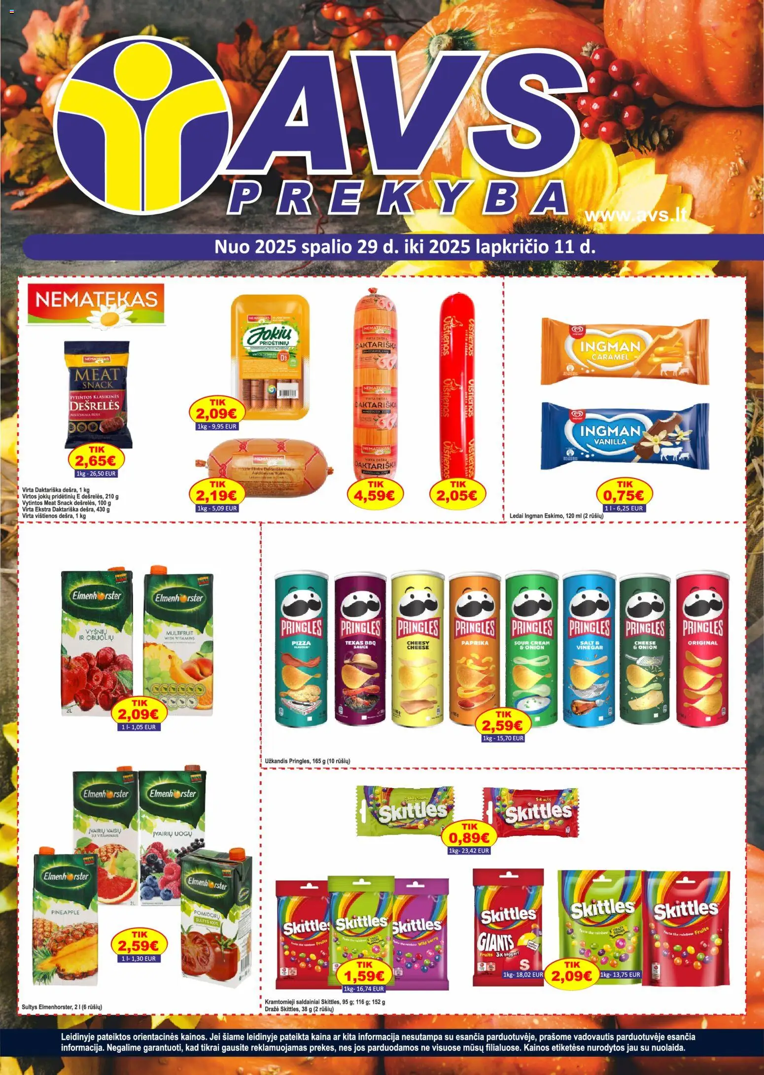 AVS akcijos nuo 29.10.2025 | Puslapis: 1 | Prekių: Paprika, Vištienos, Dešrelės, Saldainiai