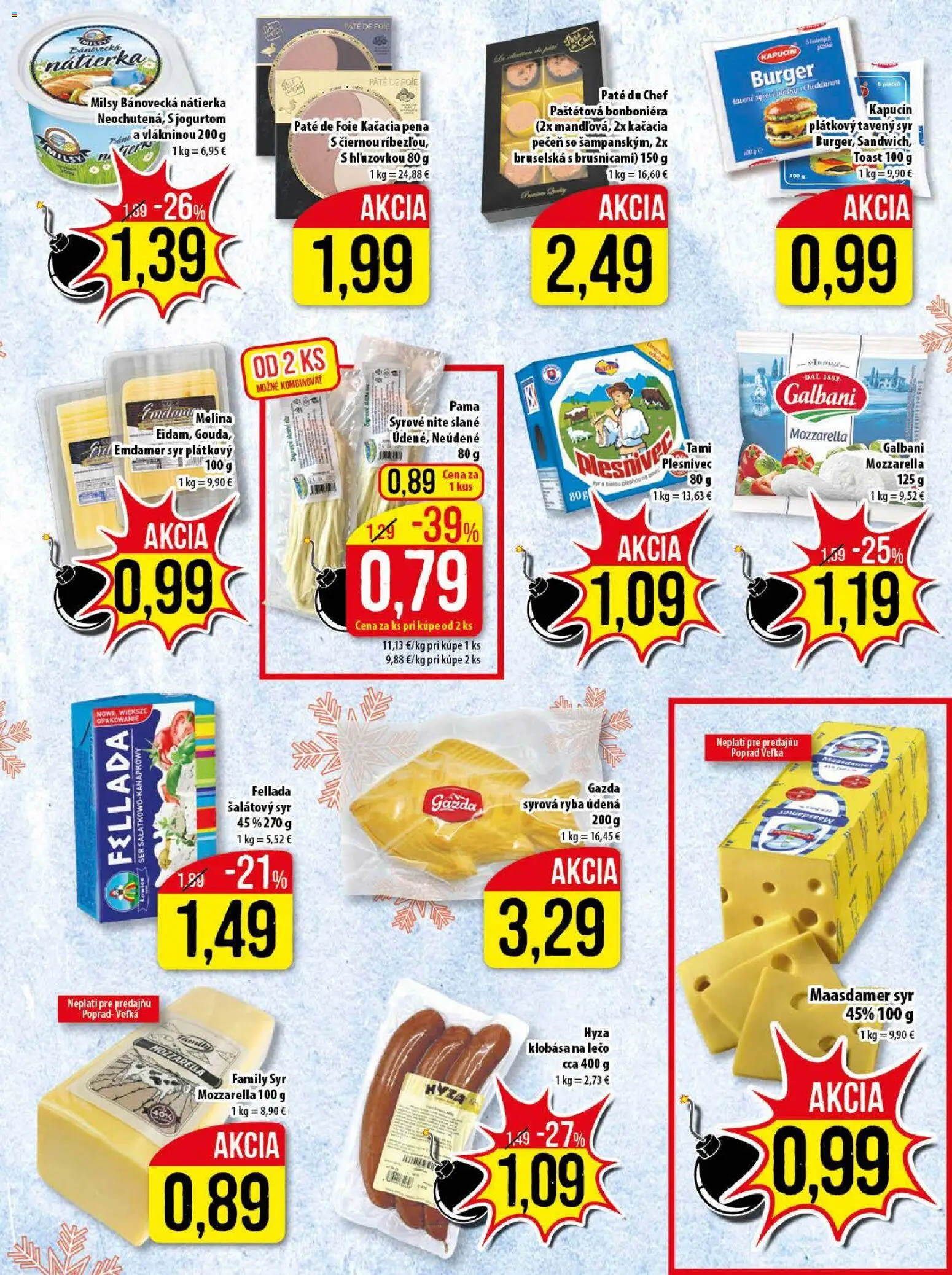 Nové Klas akcie – leták je platný od 08.12.2025 | Strana: 9 | Produkty: Syr, Klobása, Mozzarella, Ryba