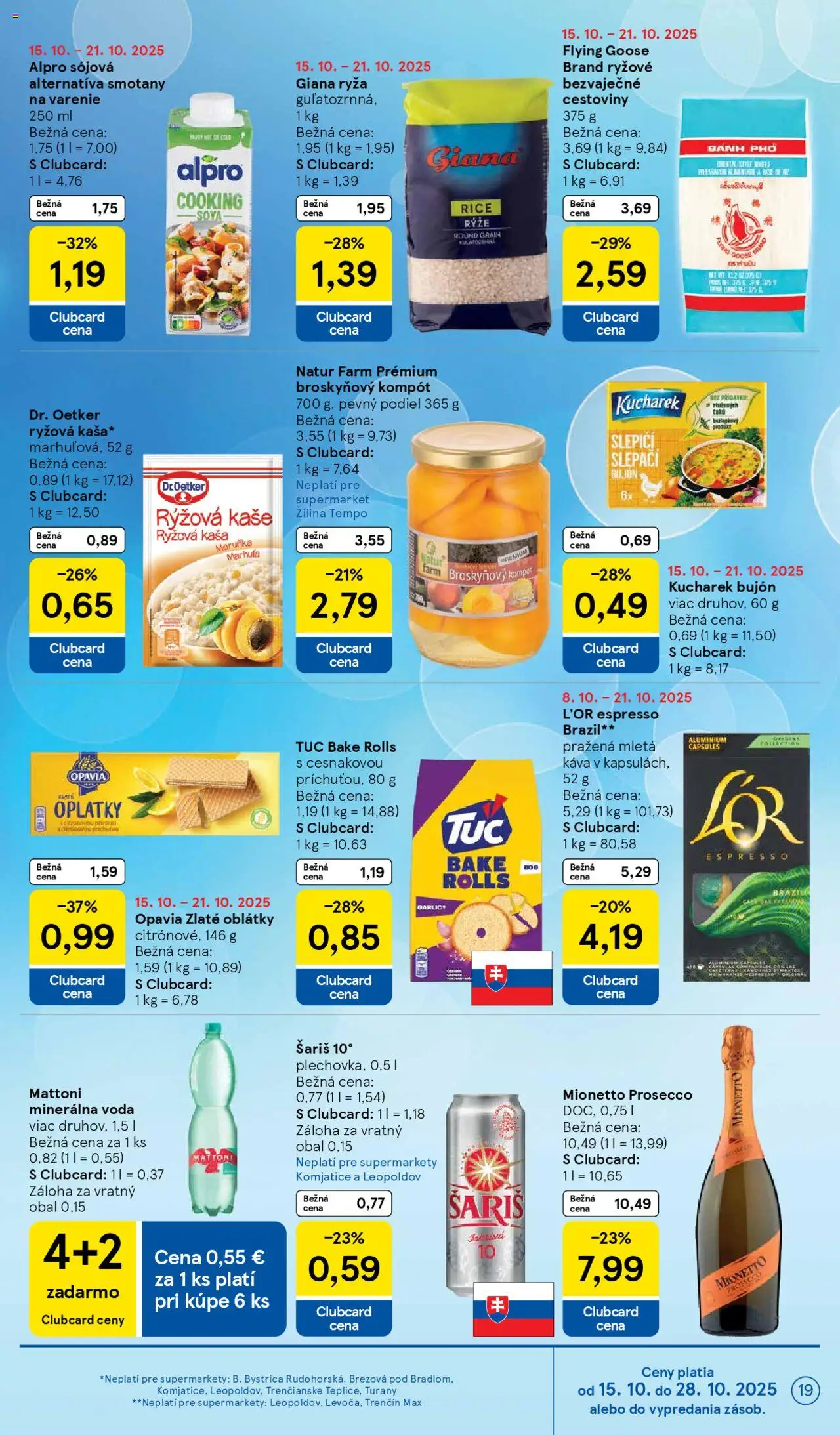 Nové Tesco akcie – leták je platný od 15.10.2025 | Strana: 19 | Produkty: Bujón, Šariš, Voda, Alpro