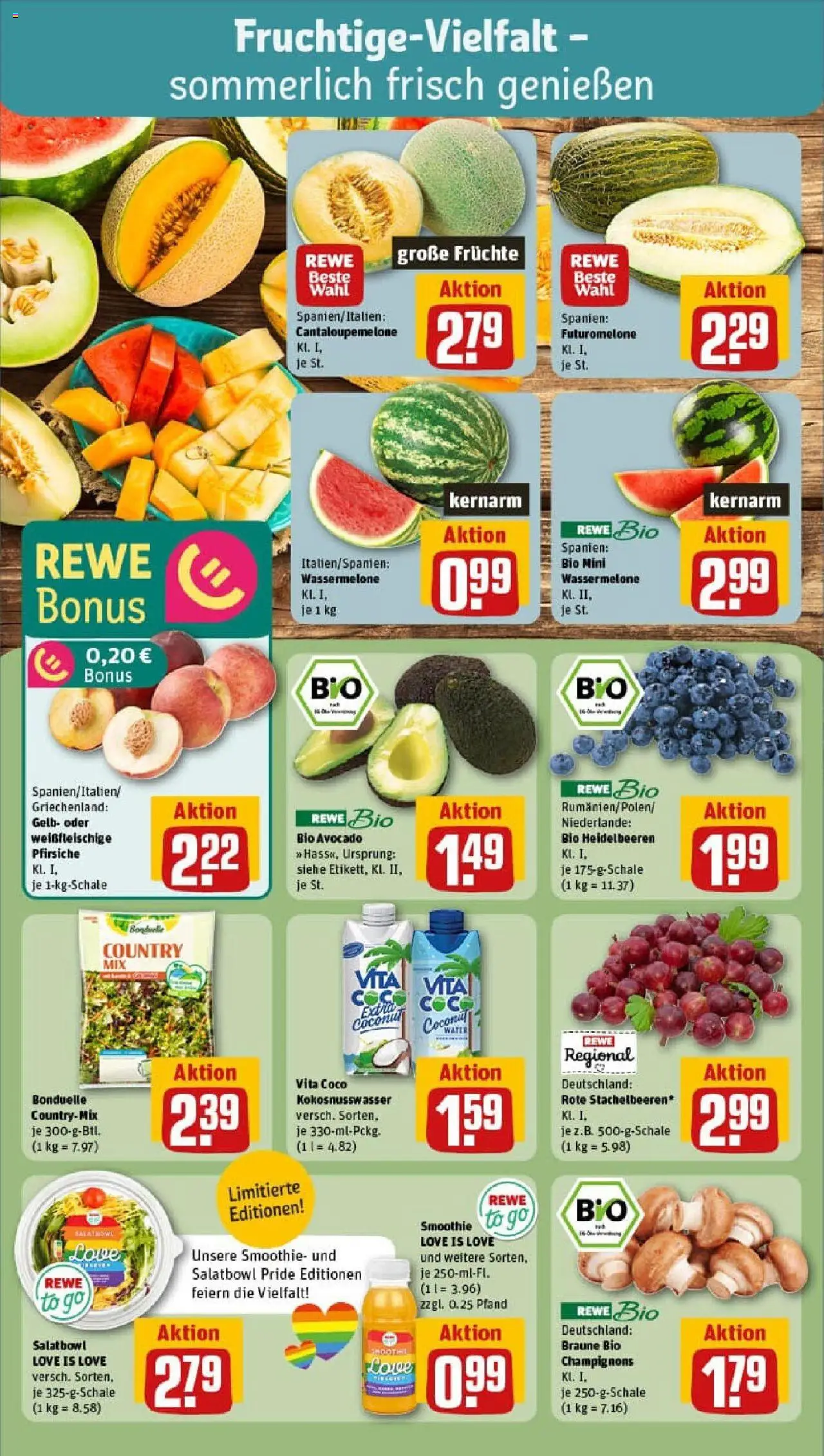 Rewe prospekt Münchberg	 - gültig ab dem 29.06.2025 | Seite: 8 | Produkte: Heidelbeeren, Avocado, Champignons, Wassermelone