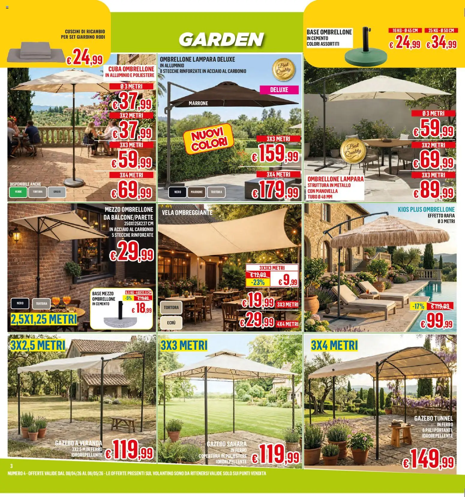 Volantino Satur del 08.04.2026 | Pagina: 3 | Prodotti: Ombrellone, Gazebo, Tubo, Alluminio