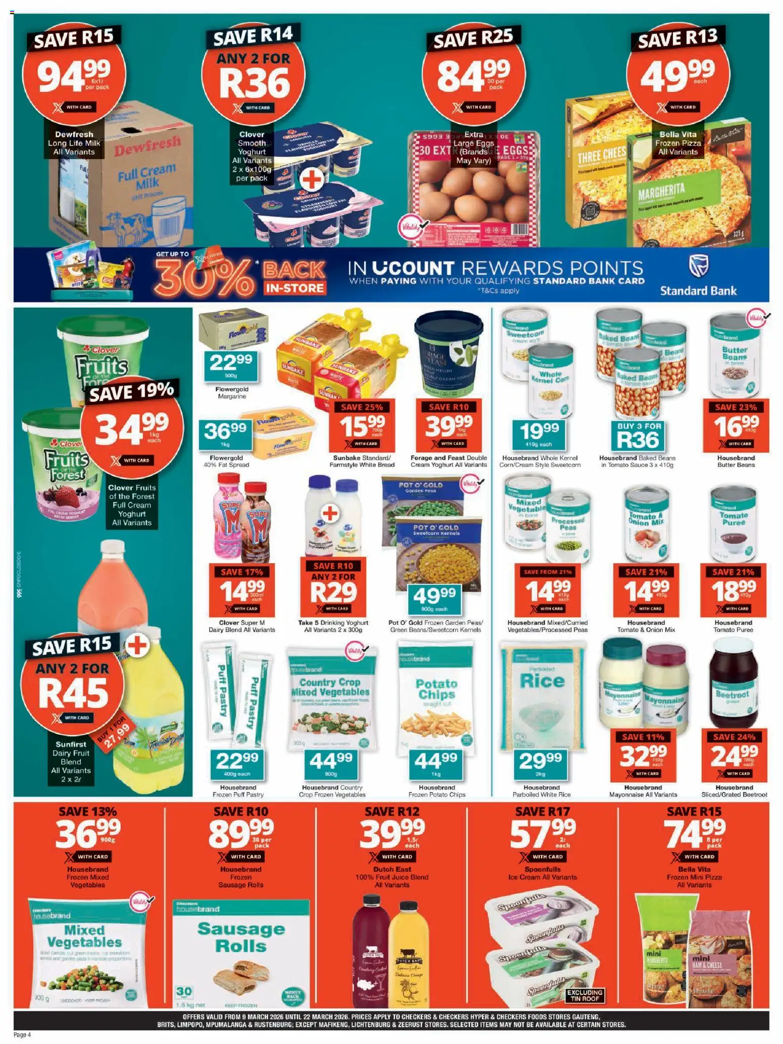 New Checkers catalogue – valid from 09.03.2026 | Page: 4 | Products: Yoghurt, Milk, Rice, Fat spread