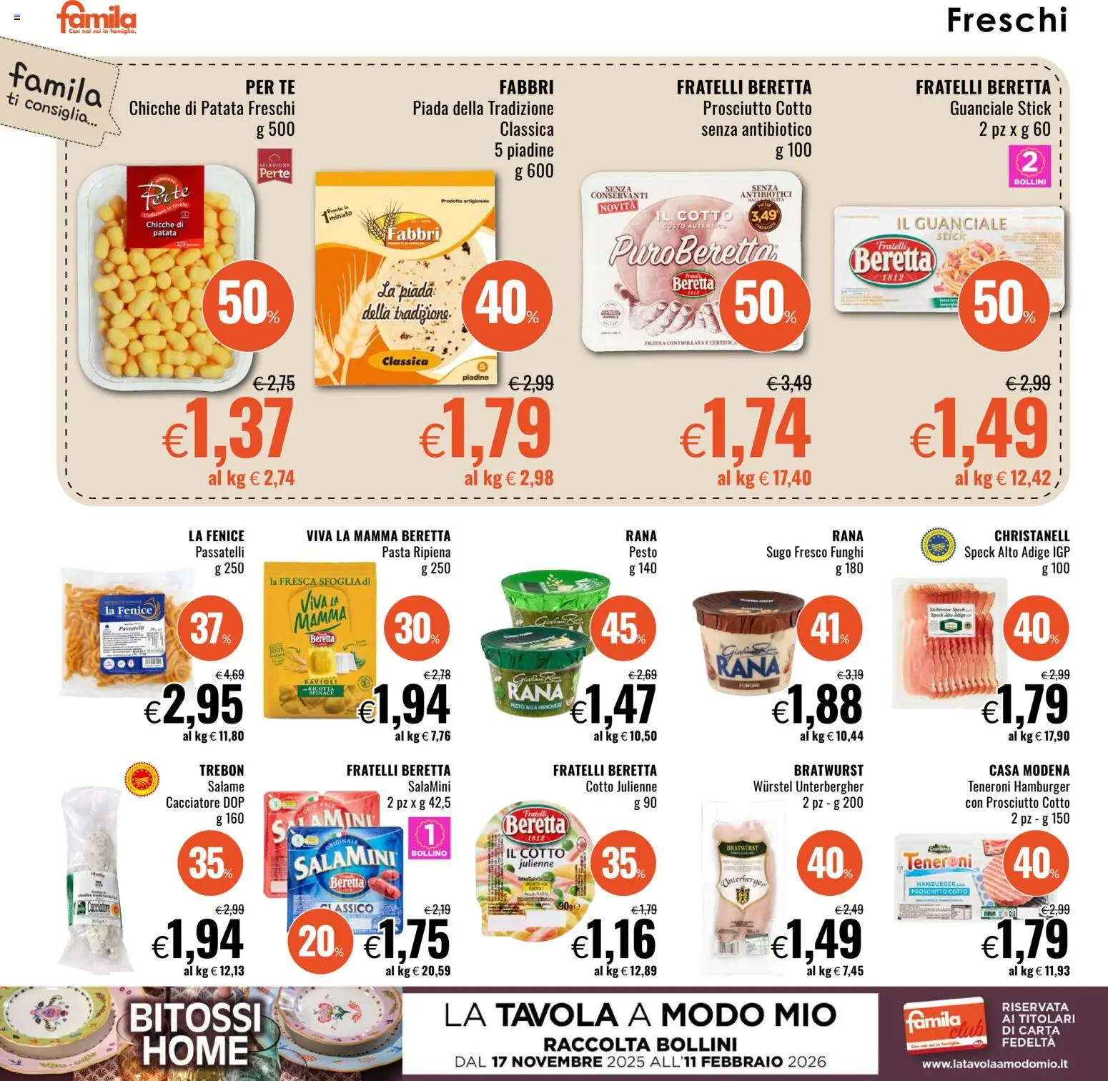 Volantino Famila del 22.01.2026 | Pagina: 6 | Prodotti: Prosciutto, Funghi, Sugo, Guanciale