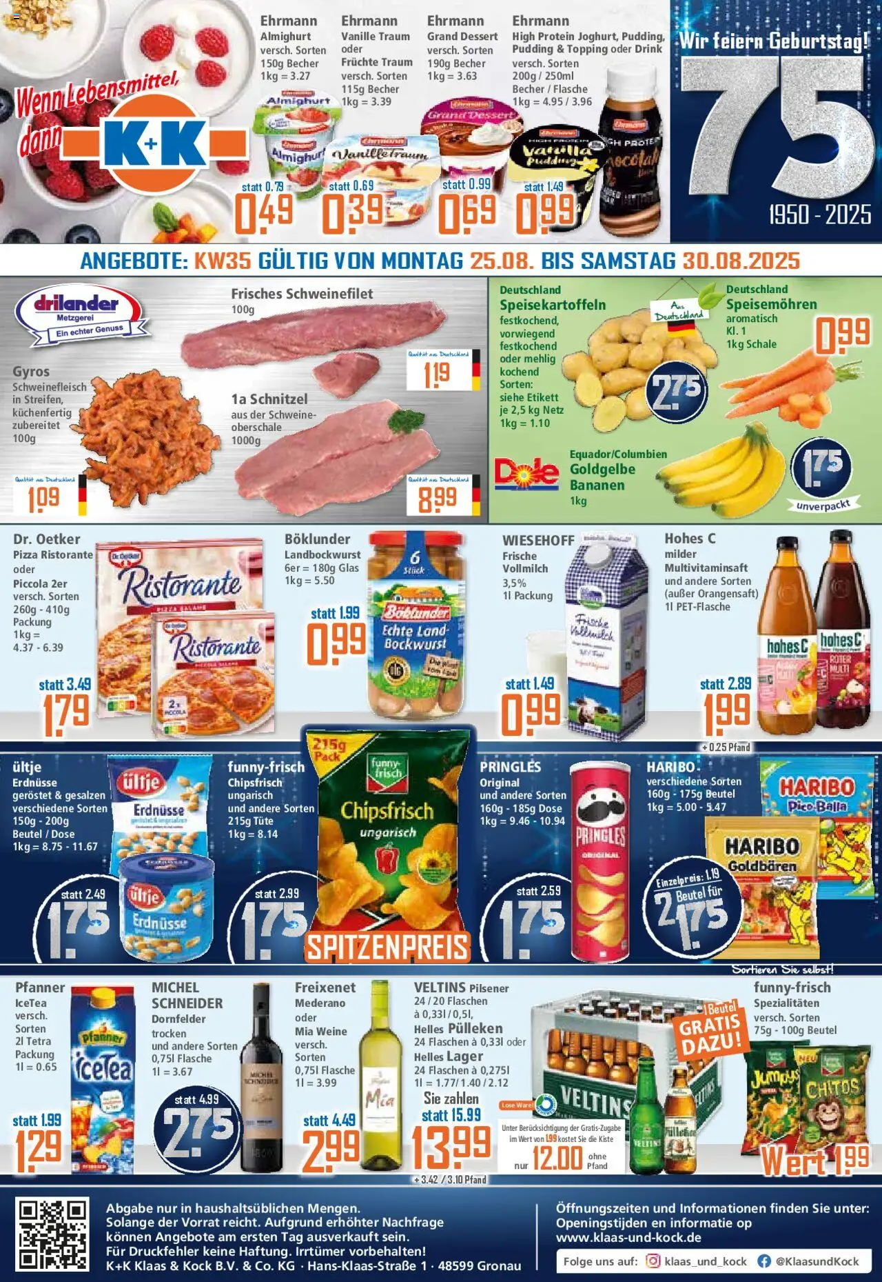 Klaas & Kock Prospekt 	 - gültig ab dem 25.08.2025 | Seite: 1 | Produkte: Haribo, Freixenet, Orangensaft, Pizza