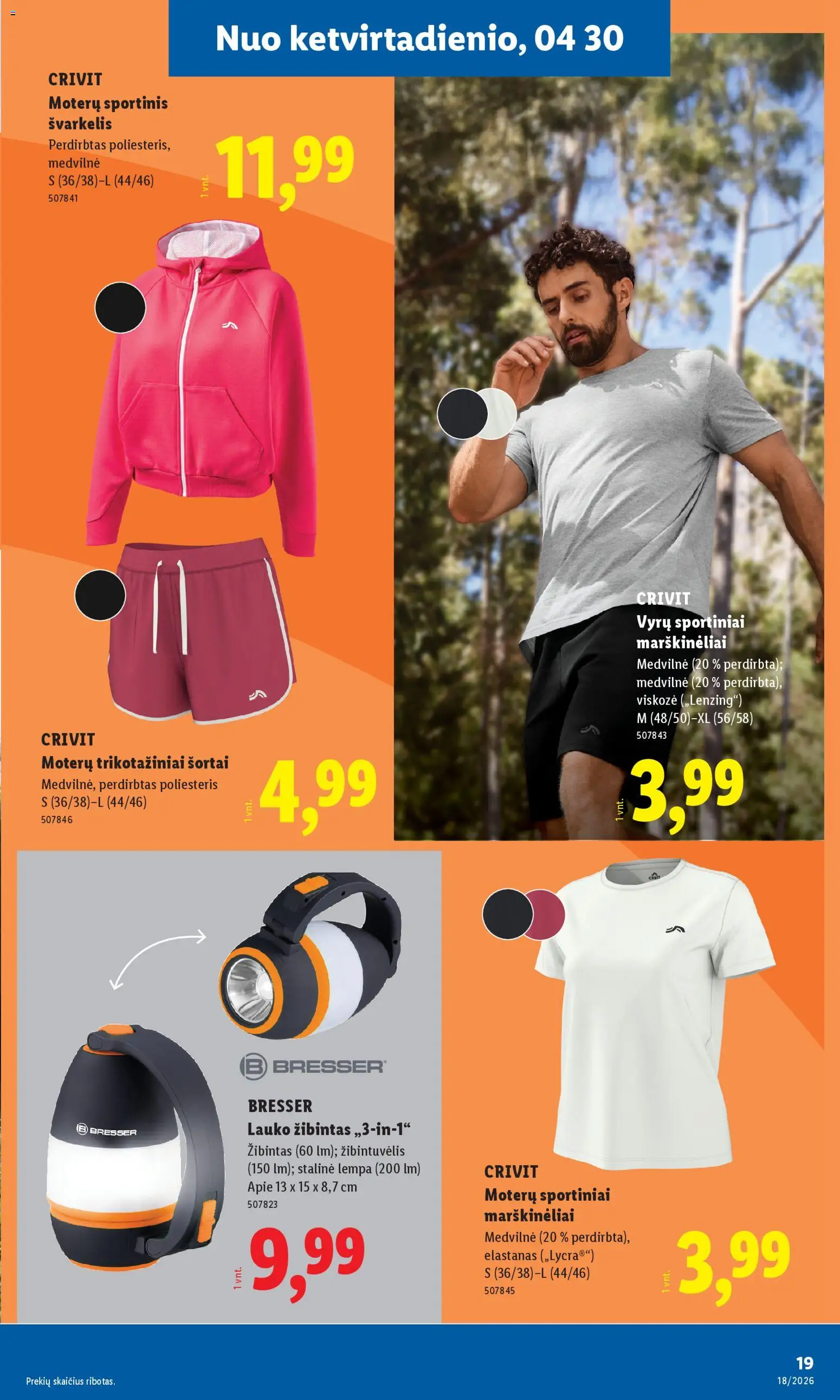 LIDL akcijos nuo 27.04.2026 | Puslapis: 19 | Prekių: Marškinėliai, Šortai, Lempa