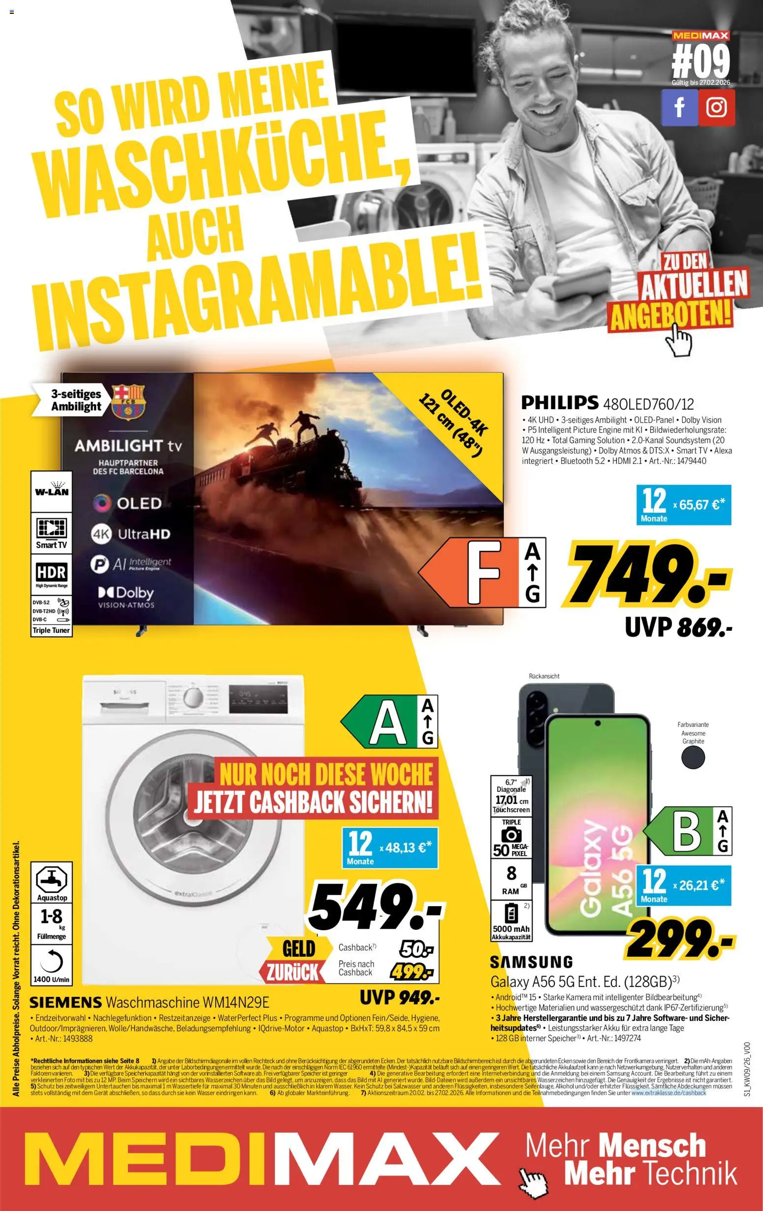 Medimax Prospekt 	 – gültig ab 20.02.2026 | Seite: 1 | Produkte: Kamera, Waschmaschine, Smart TV, Wasser