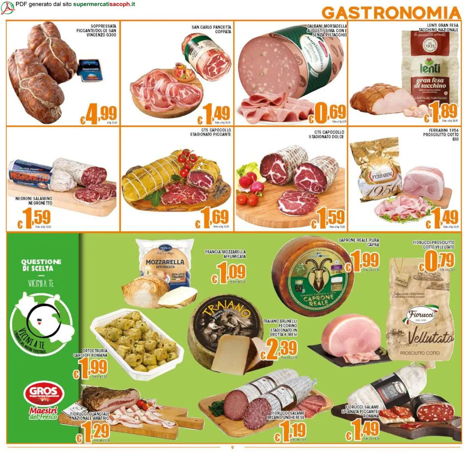 Volantino Sacoph del 13.02.2026 | Pagina: 9 | Prodotti: Prosciutto Cotto, Pancetta, Mozzarella, Latte