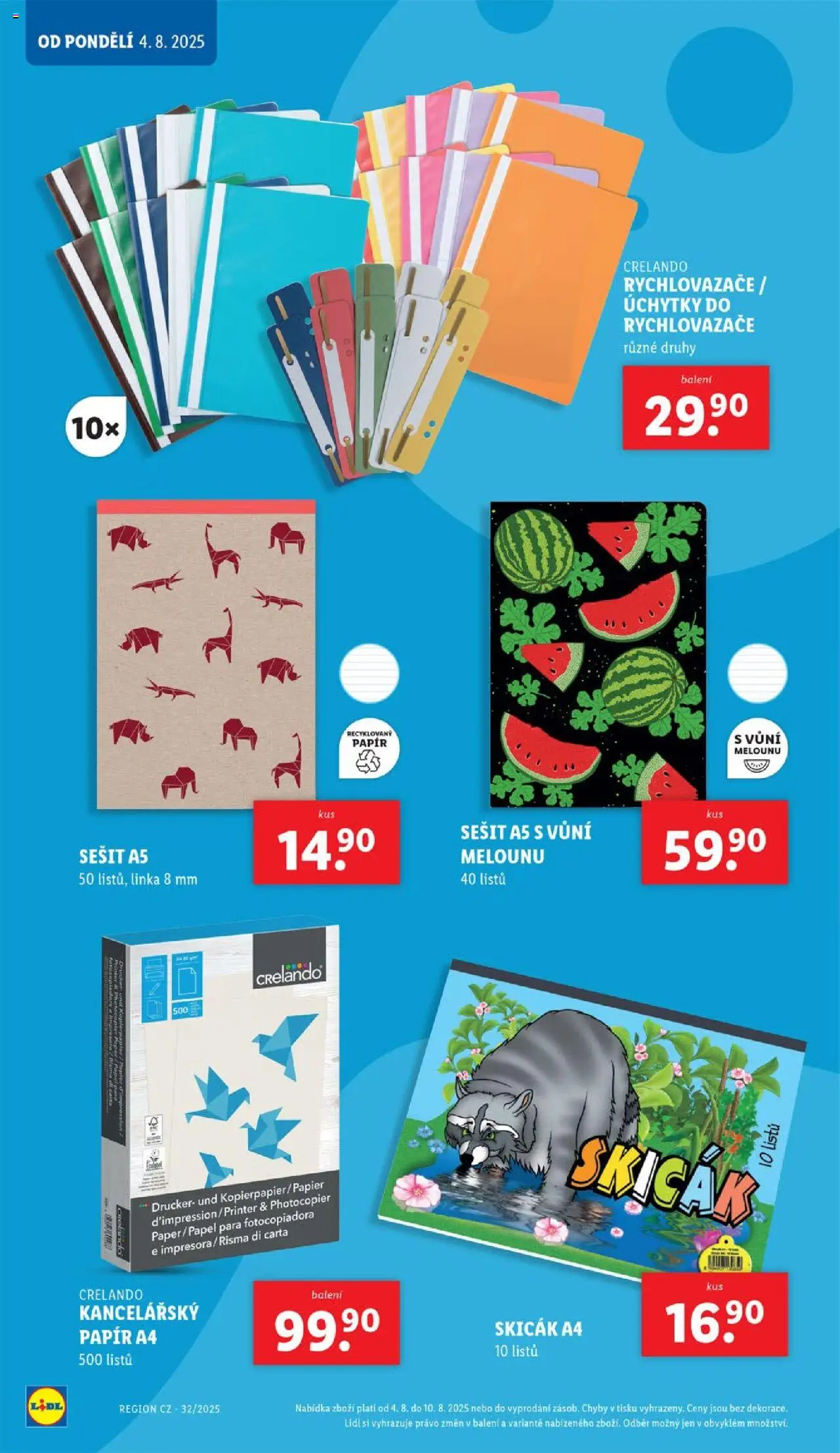 Lidl leták - Hurá do lavic od 04.08.2025 | Strana: 8 | Produkty: Kancelářský papír, Papír A4, Sešit, Skicák