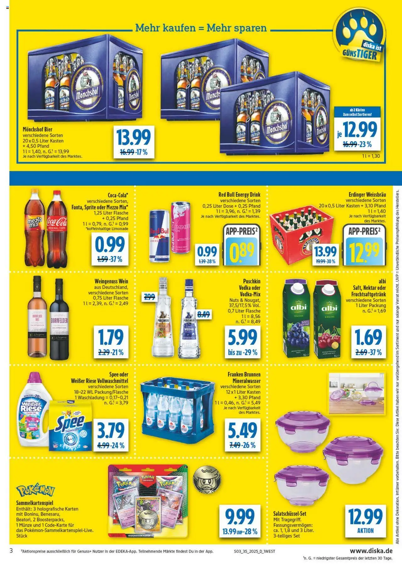 Diska - Bayern - gültig ab dem 25.08.2025 | Seite: 3 | Produkte: Cola, Limonade, Mineralwasser, Wein