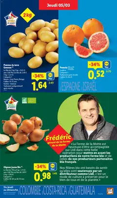 LIDL - Prévisualisation de Pomme de terre Gwenne, Le filet de 2 kg (1 kg = 0,82 €) avec Lidl Plus au lieu de 2,49 € (1 kg = 1,25 €), Catégorie 1, Nature: Four/Purée/Potage, Calibre 35-55 mm, Variété: Gwenne, Traitement antigerminatif après récolte valide à partir de 05.03.2026 | Page: 3