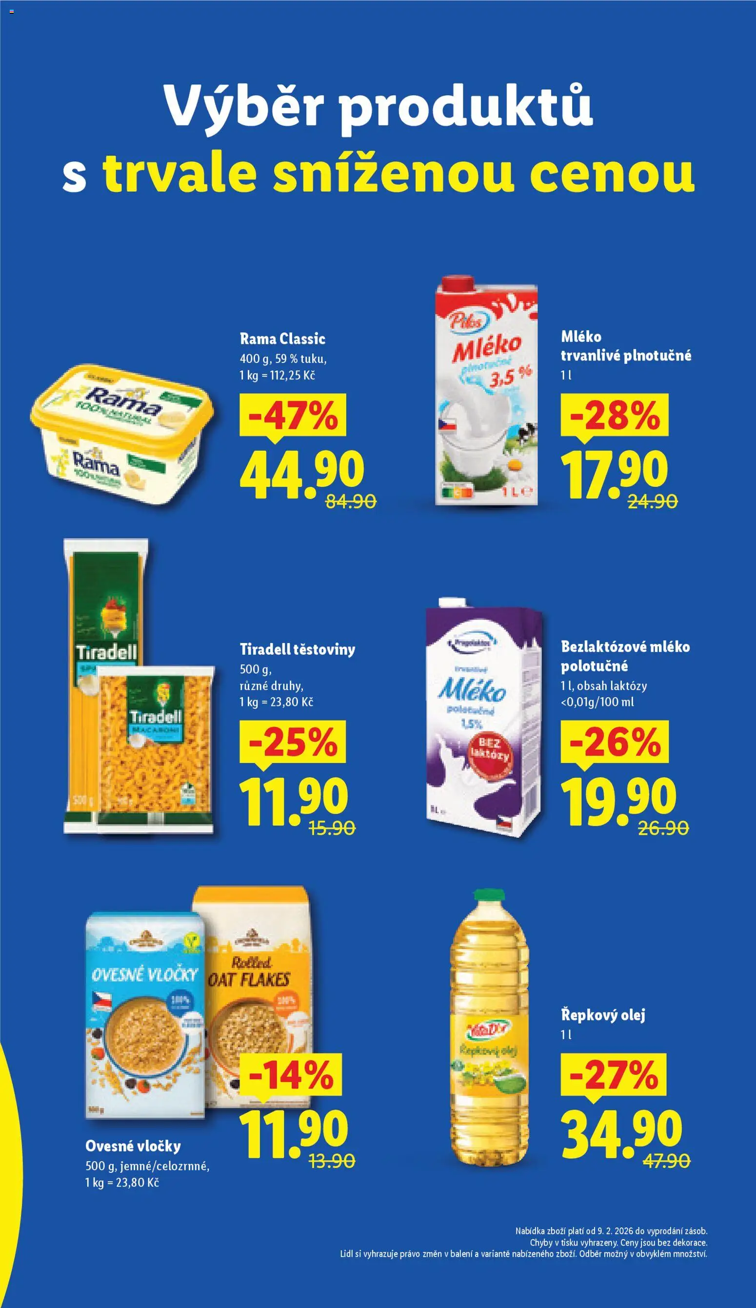 Lidl leták od 12.03.2026 | Strana: 9 | Produkty: Mléko polotučné, Těstoviny, Rama, Bezlaktozové mléko
