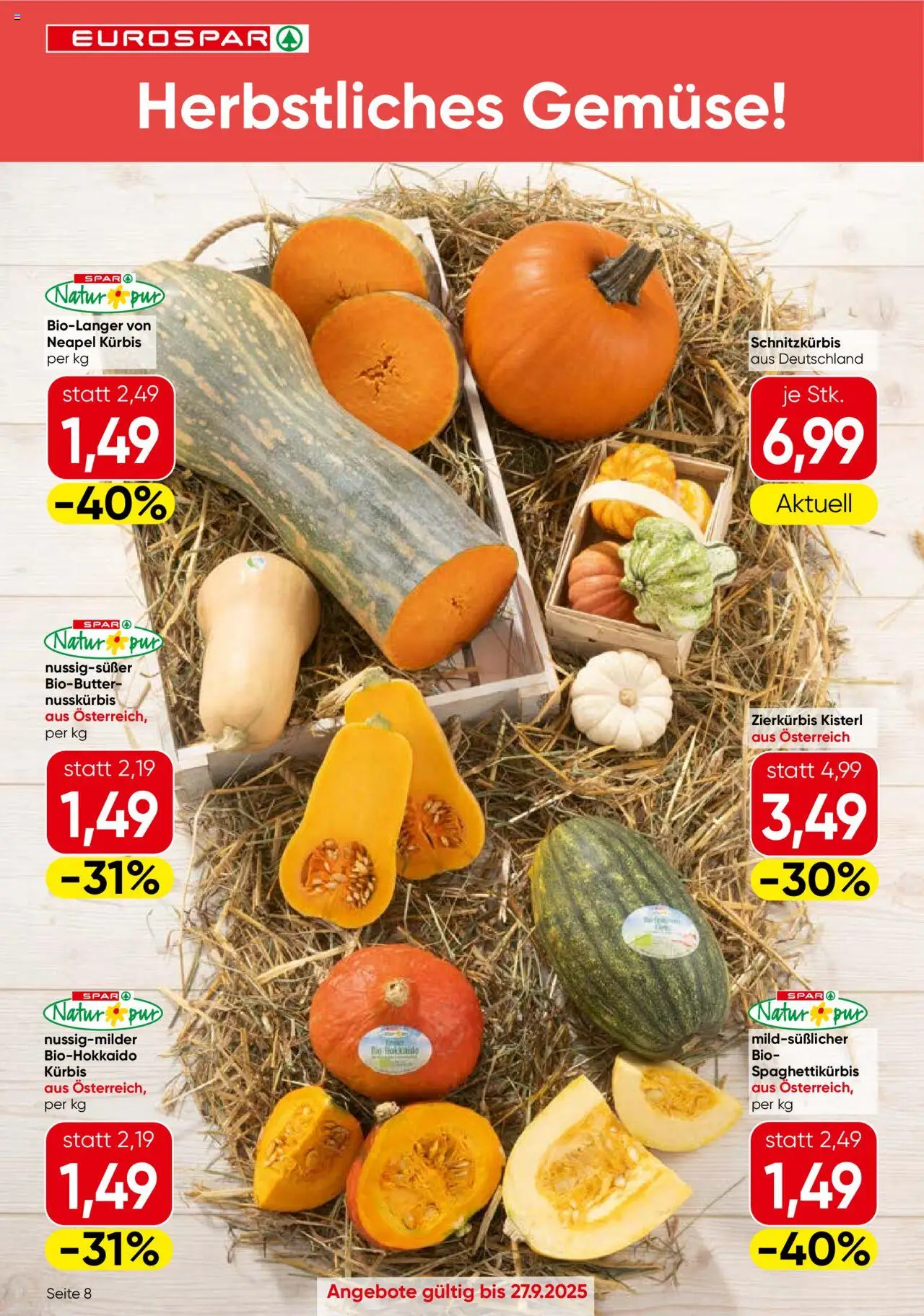 Eurospar Flugblatt - Kärnten gültig ab 25.09.2025 | Seite: 8 | Produkte: Gemüse, Kürbis