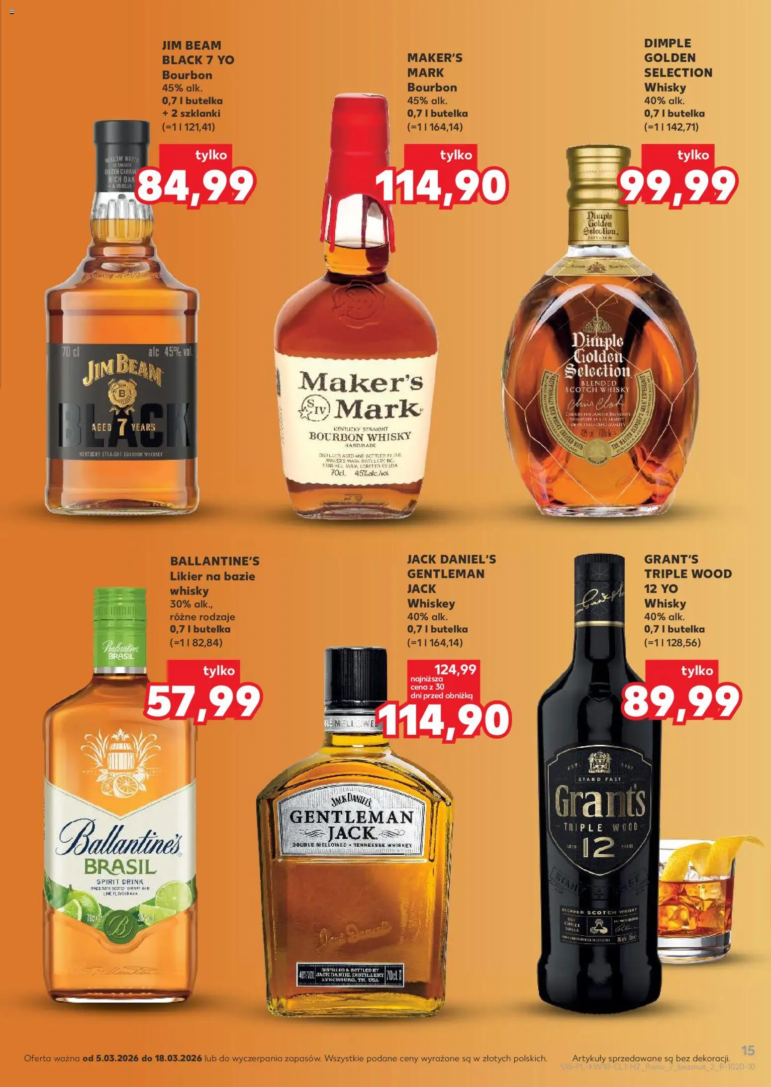 Kaufland Polsko leták - Barek od 05.03.2026 | Strana: 15 | Produkty: Whiskey, Bourbon, Ballantine's, Jack Daniel’s