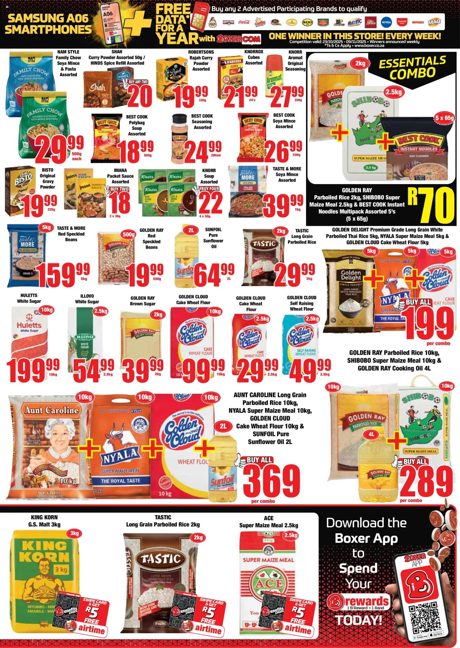 New Boxer catalogue – valid from 23.10.2025 | Page: 9 | Products: Maize meal, Oil, Rice, Soya mince
