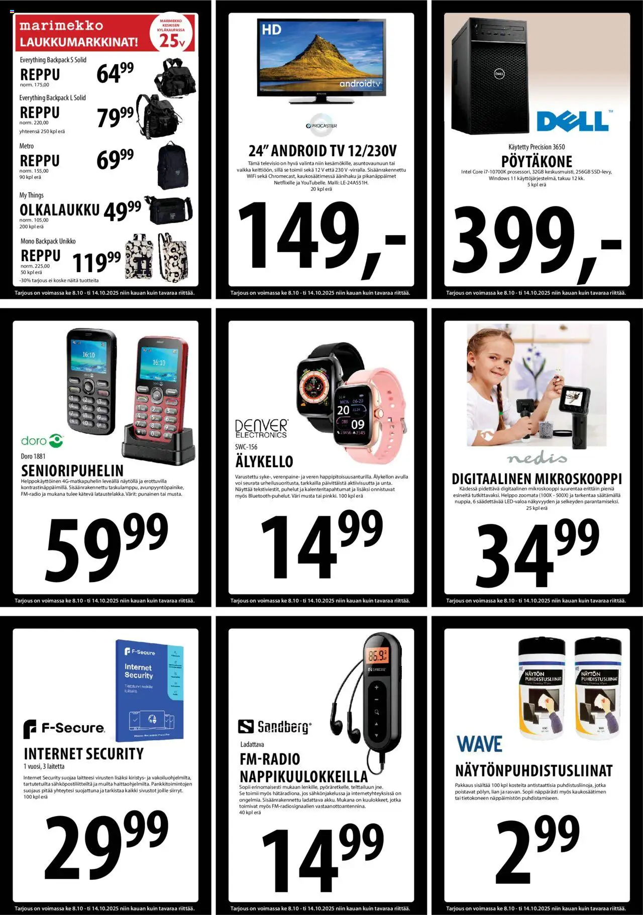 Tuuri tarjoukset – voimassa 08.10.2025 alkaen | Sivu: 11 | Tuotteet: Älykello, Reppu, Pöytäkone, Televisio