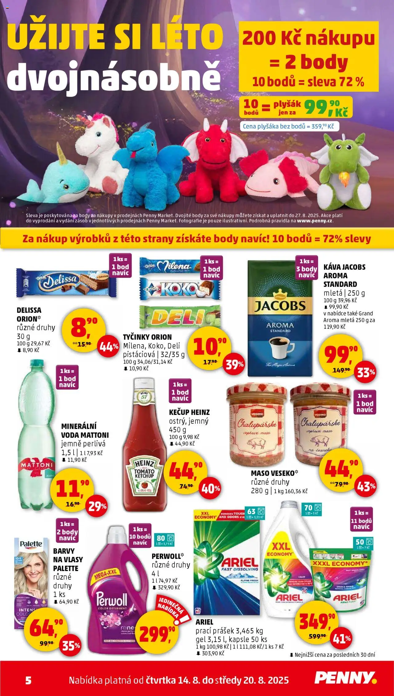 Penny Market leták - Čtvrtečník od 14.08.2025 | Strana: 5 | Produkty: Káva, Kečup, Prací Prášek, Plyšák
