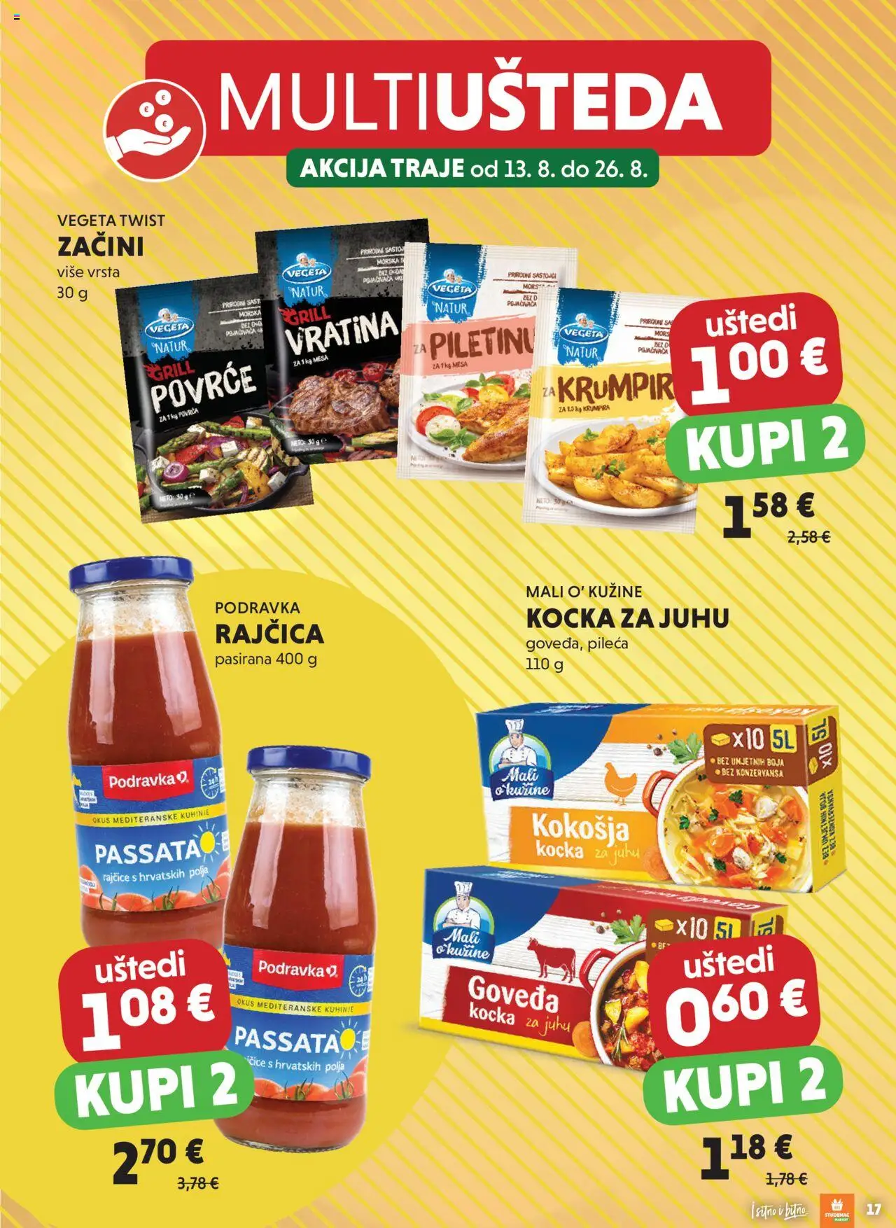 Studenac katalog | vrijedi od 13.08.2025 | Stranica: 17 | Proizvodi: Rajčice, Začini, Vegeta, Kocka za juhu