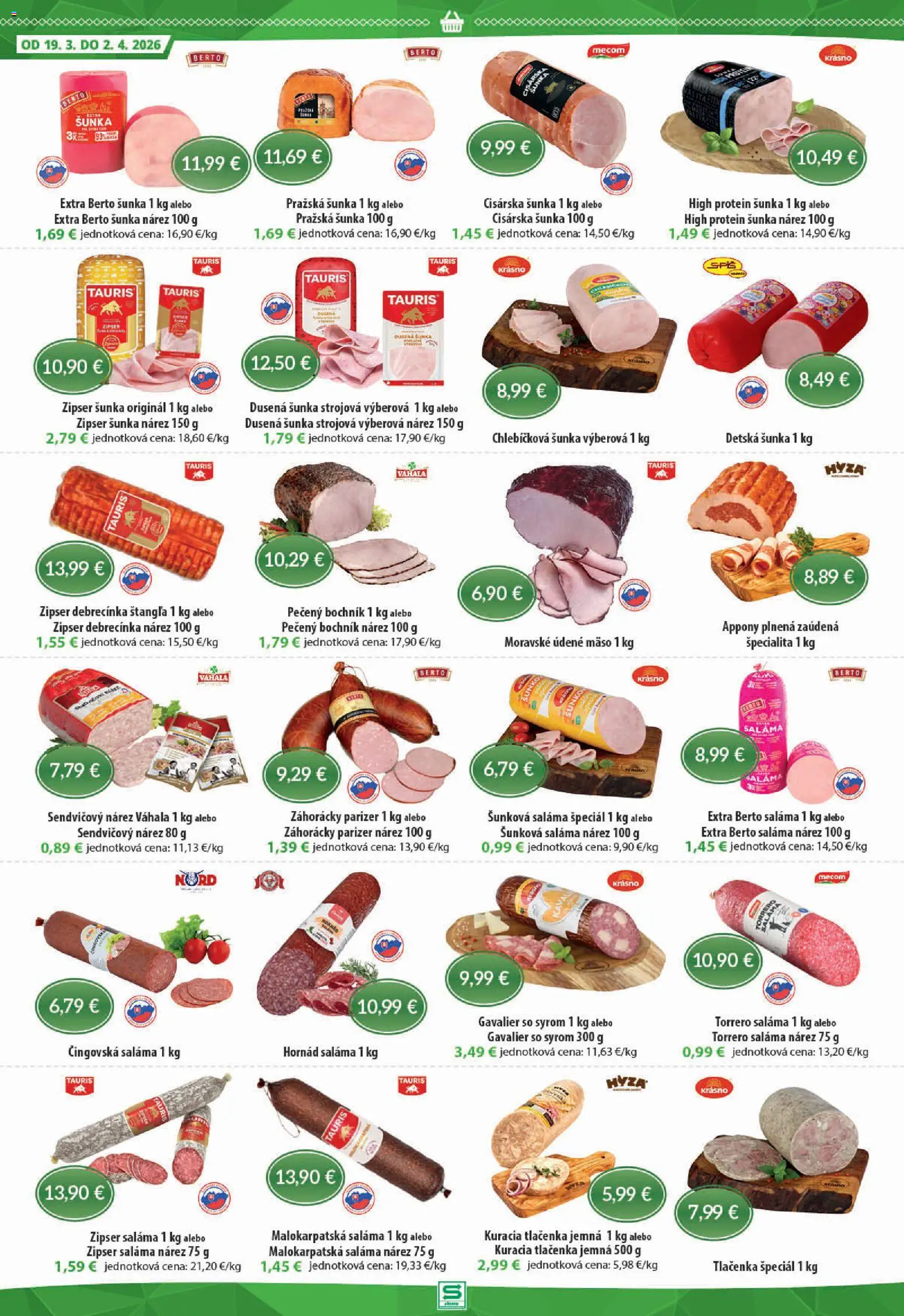 Nové Sintra akcie – leták je platný od 19.03.2026 | Strana: 2 | Produkty: Saláma, Šunka, Protein