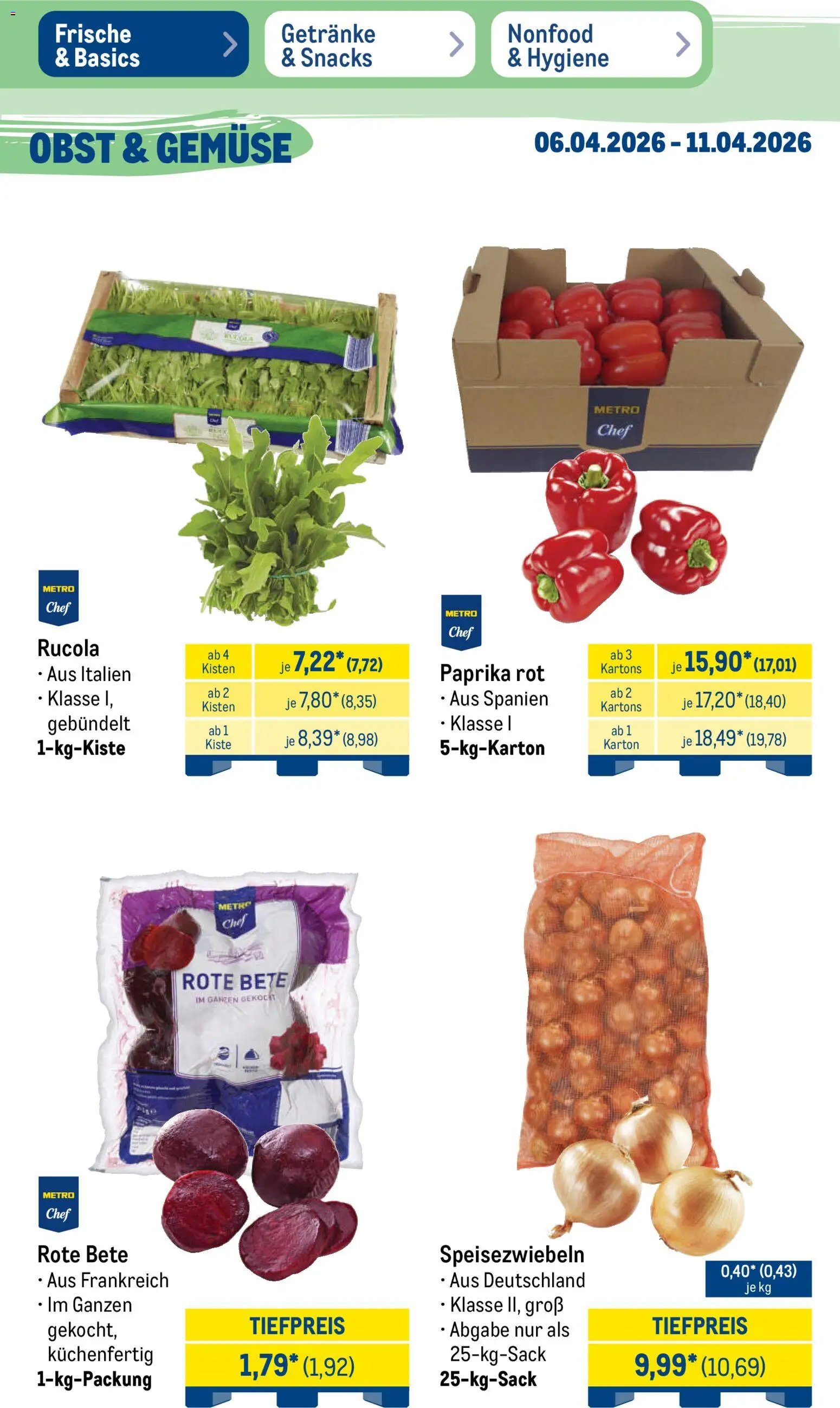 Metro Prospekt 	 – gültig ab 06.04.2026 | Seite: 11 | Produkte: Paprika rot, Rucola, Paprika, Obst