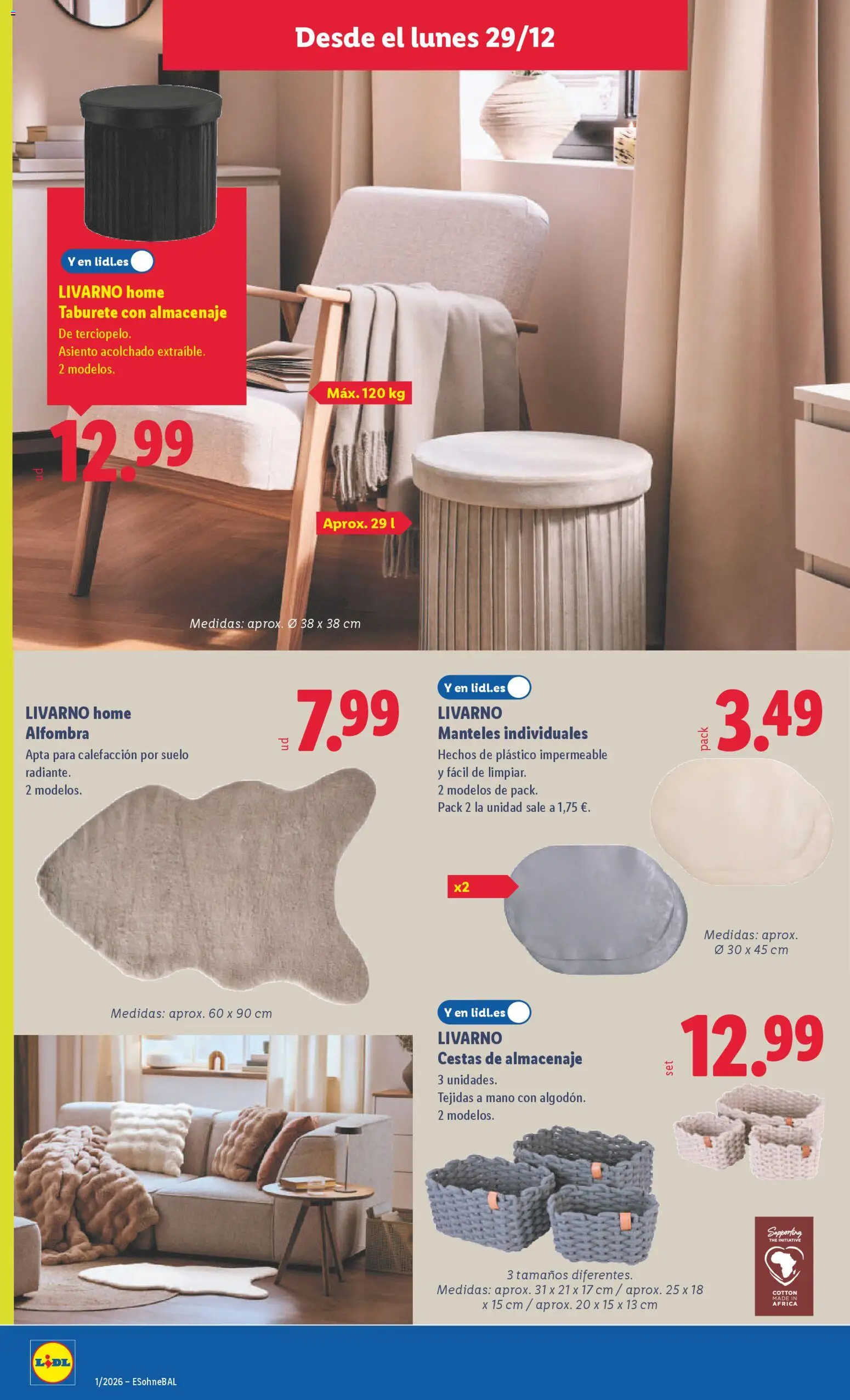 Lidl folleto de bazar │ válido desde el 29.12.2025 | Página: 12 | Productos: Taburete, Almacenaje, Alfombra