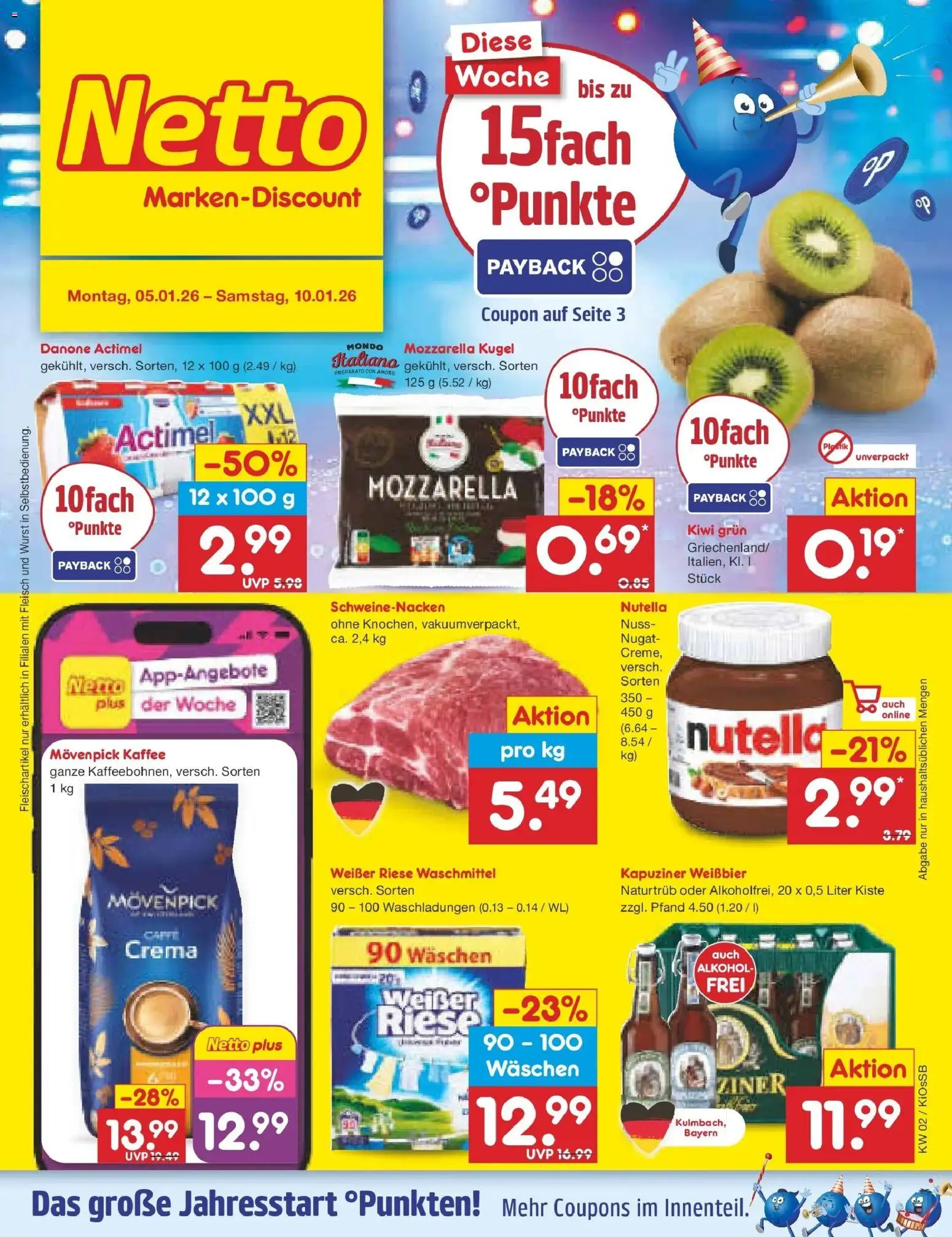 Netto Marken-Discount - Netto: Wochenangebote – gültig ab 05.01.2026 | Seite: 1 | Produkte: Weißbier, Schweinenacken, Nutella, Movenpick kaffee