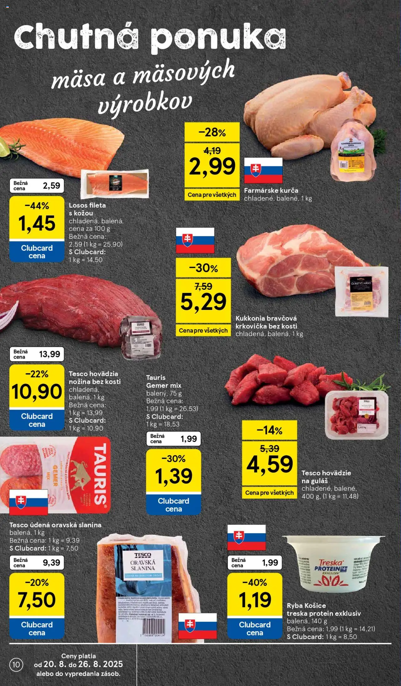 Tesco Supermarket - leták │ platný od 20.08.2025 | Strana: 10 | Produkty: Protein, Ryba, Kurča, Treska