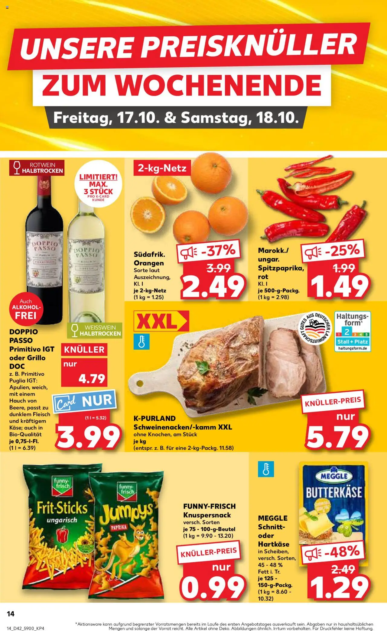 Kaufland Prospekt 	 – gültig ab 16.10.2025 | Seite: 14 | Produkte: Weißwein, Doppio passo primitivo, Doppio Passo, Chips
