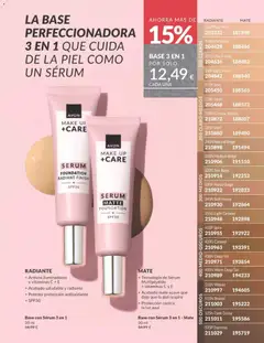 Vista previa LA BASE PERFECCIONADORA 3 EN 1 QUE CUIDA DE LA PIEL COMO UN SÉRUM, Base con Sérum 3 en 1. Activos iluminadores y vitaminas C+E. Acabado saludable y radiante. Potente protección antioxidante + SPF30. válido desde el 01.11.2025 | Página: 71 | Productos: Sérum