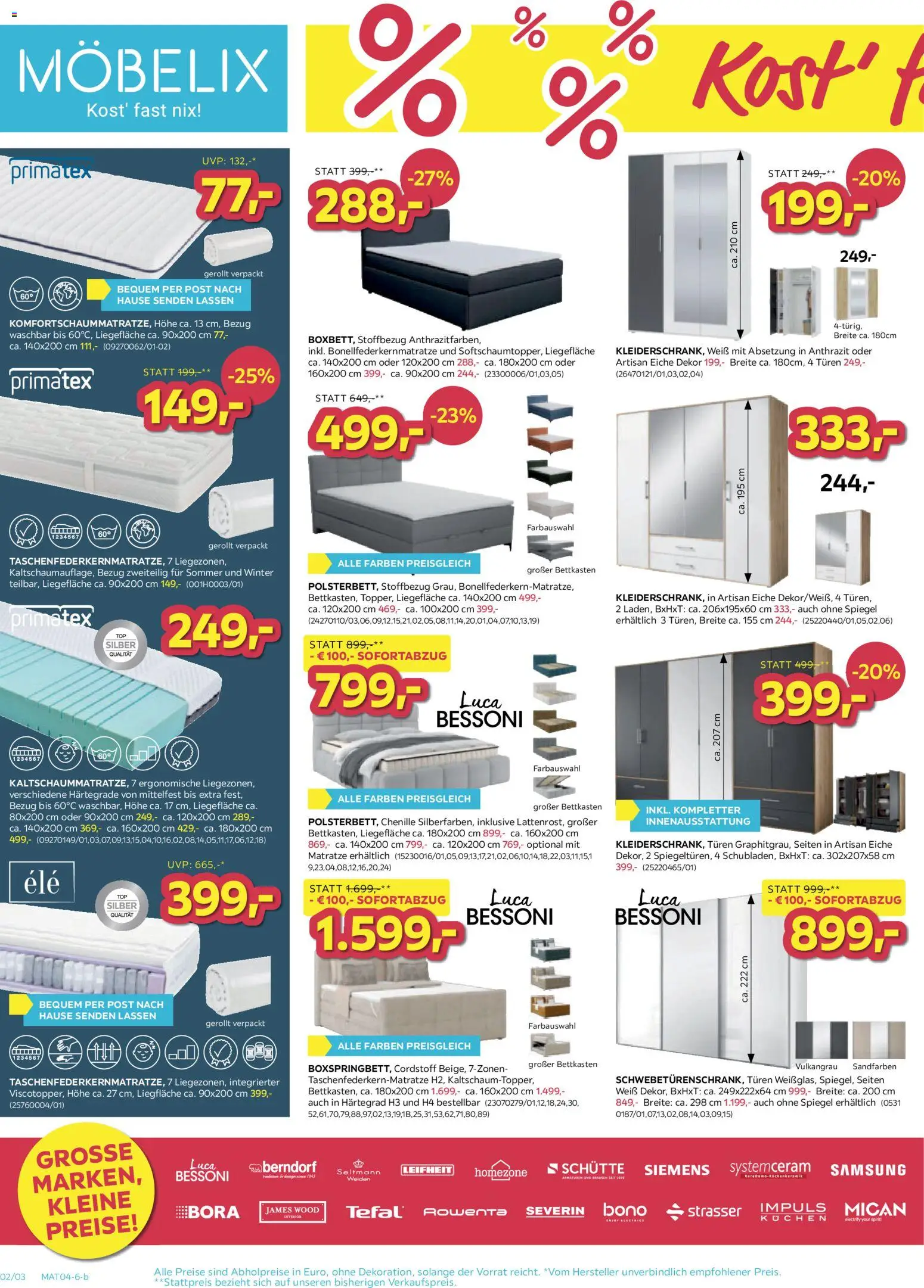 Möbelix Angebote gültig ab 31.03.2026 | Seite: 2 | Produkte: Matratze, Spiegel, Samsung