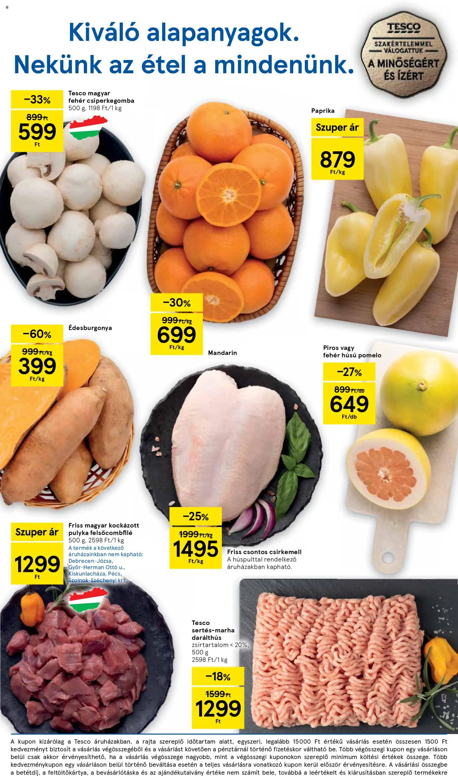 Tesco akciós ujság - amely érvényes a következő dátumtól: 11.12.2025 | Oldal: 2 | Termékek: Csiperkegomba, Pomelo, Édesburgonya, Mandarin